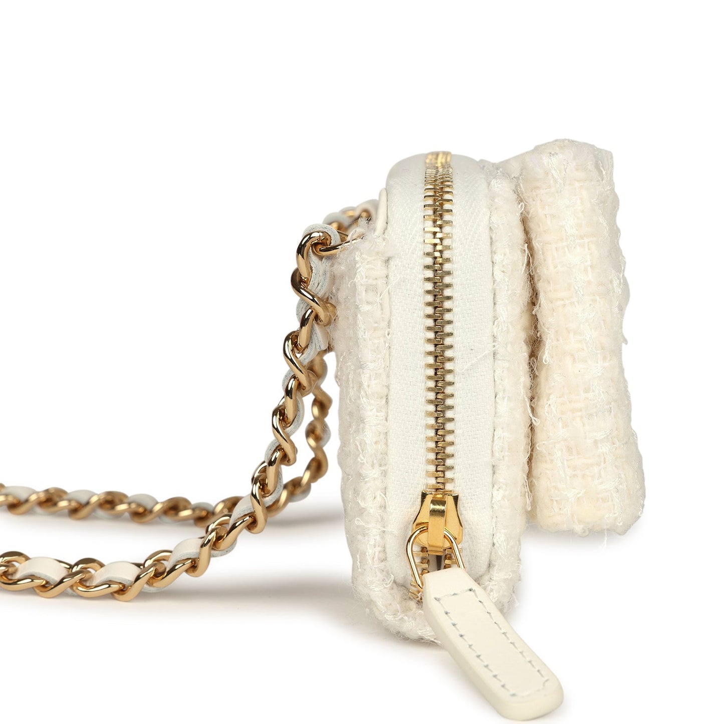 Chanel Vip Wallet on Chain WOC Bow White Tweed Gold Hardware Handbag