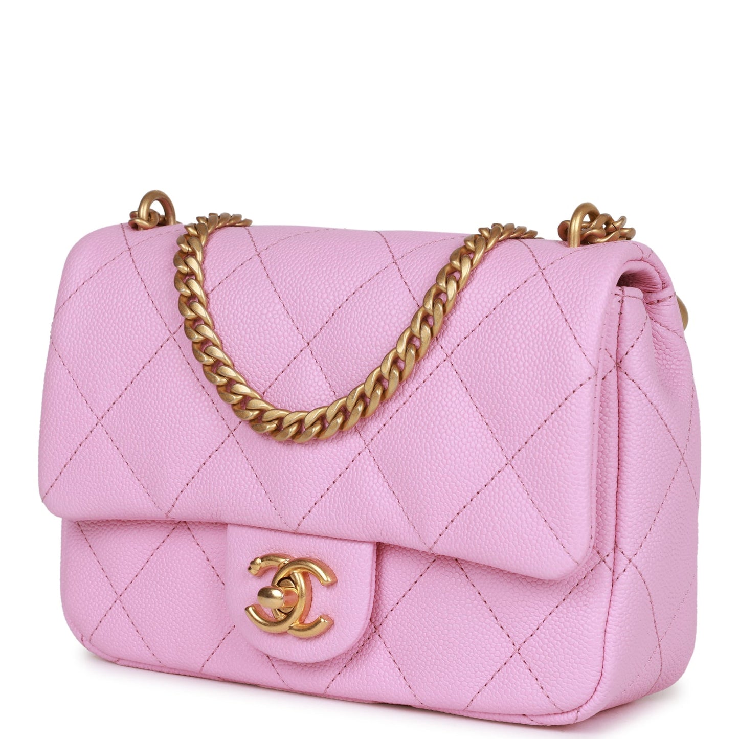 Gucci Chanel Sweetheart Mini Square Flap Bag Pink Caviar Antique Gold Hardware
