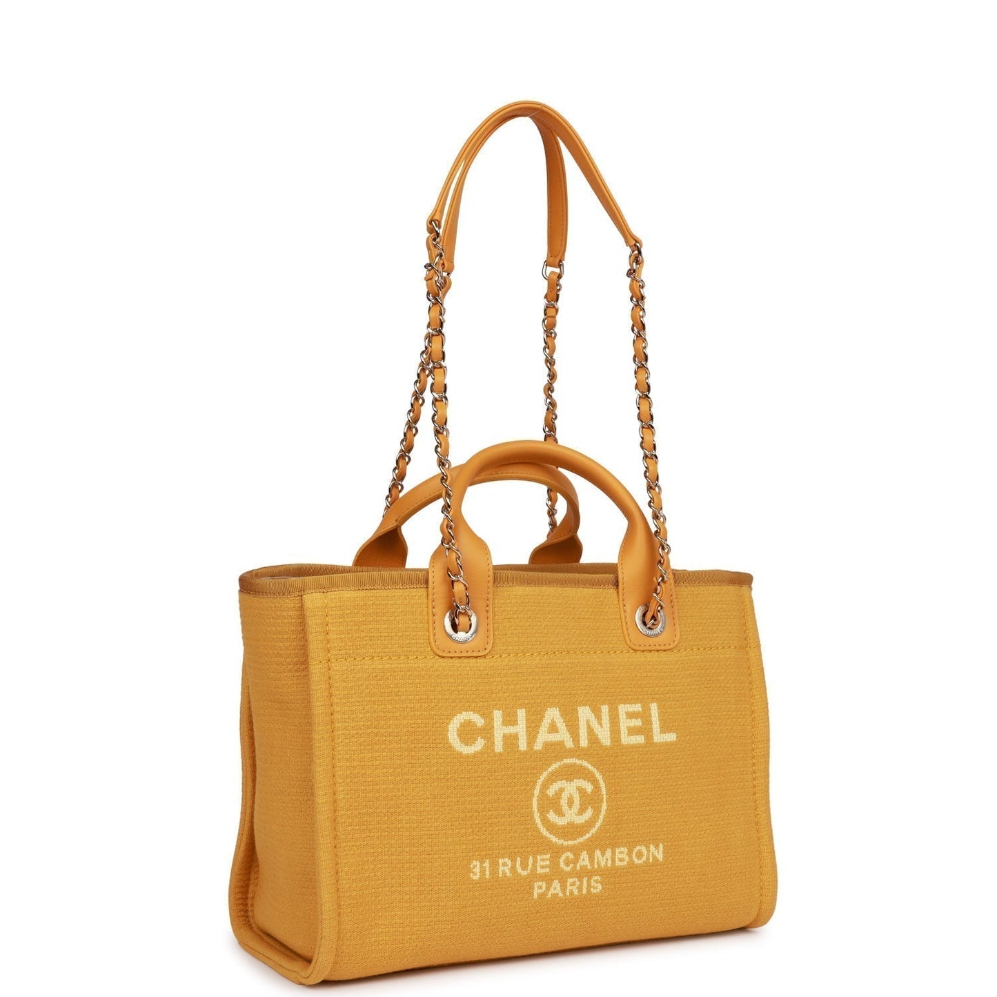 Chanel Small Deauville Shopping Dark Yellow Boucle Light Gold Hardware Bag