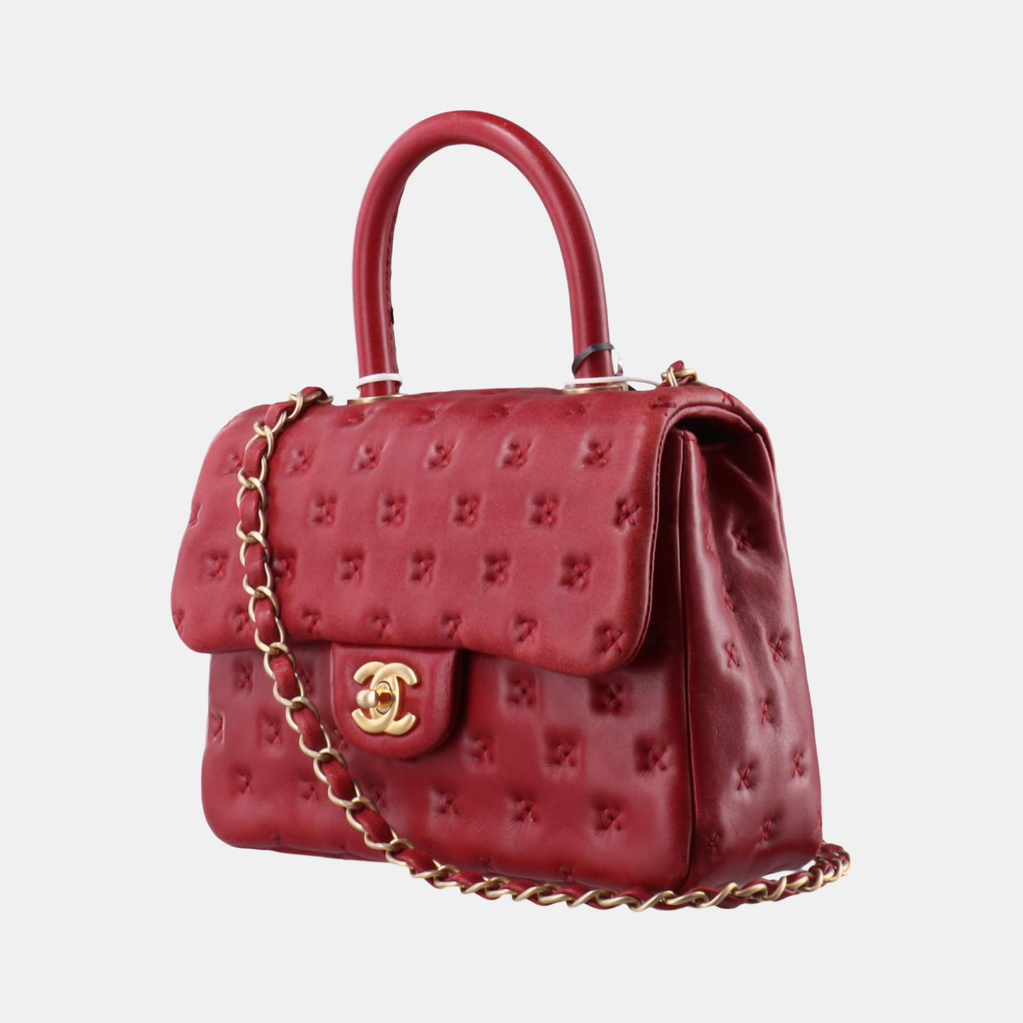 Chanel Paris-Rome Cross Stitch Coco Handle Lambskin Red Crossbody Bag