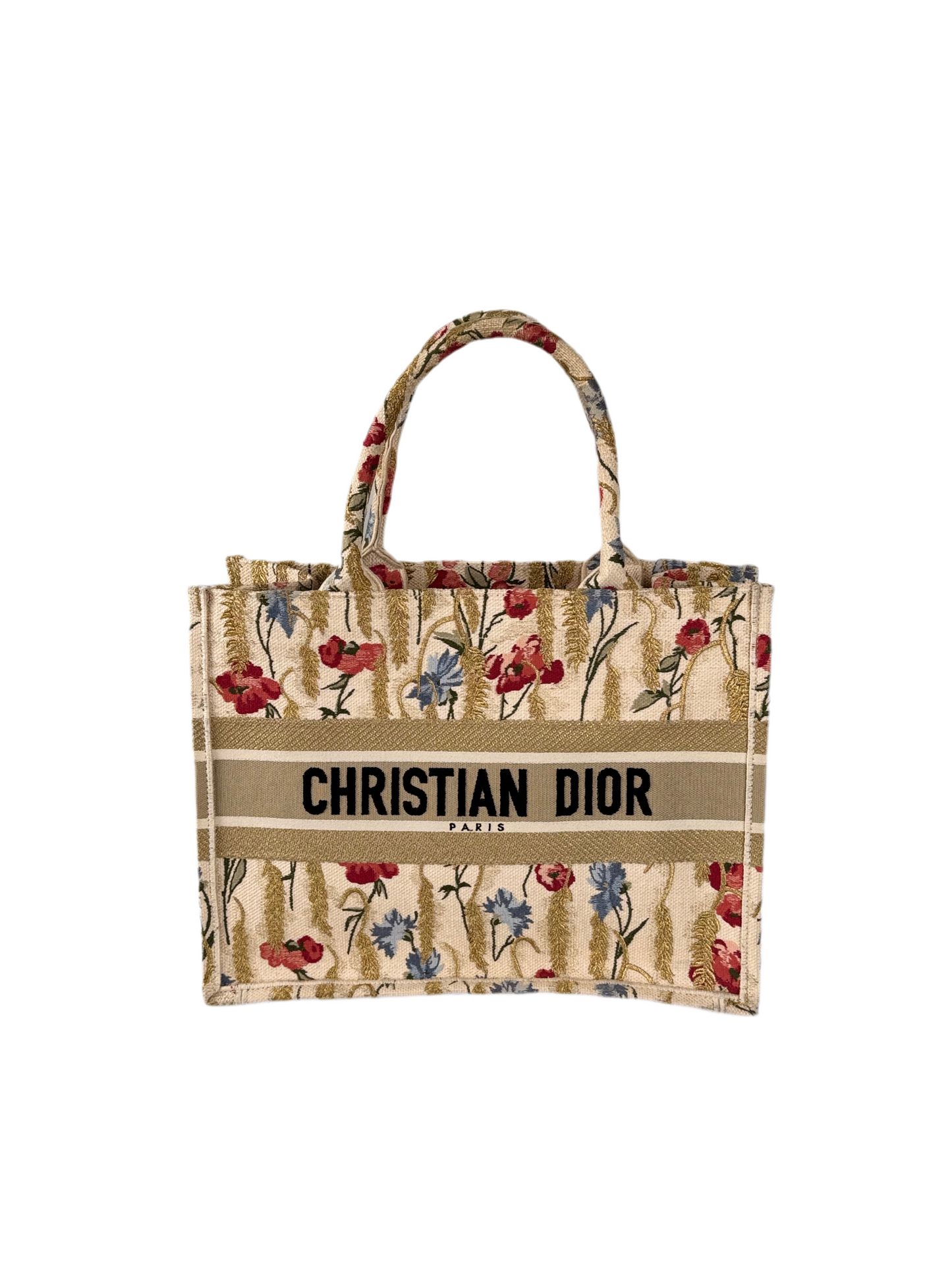 Dior Tote Bag Christian Floral Book Tote Canvas Beige Medium