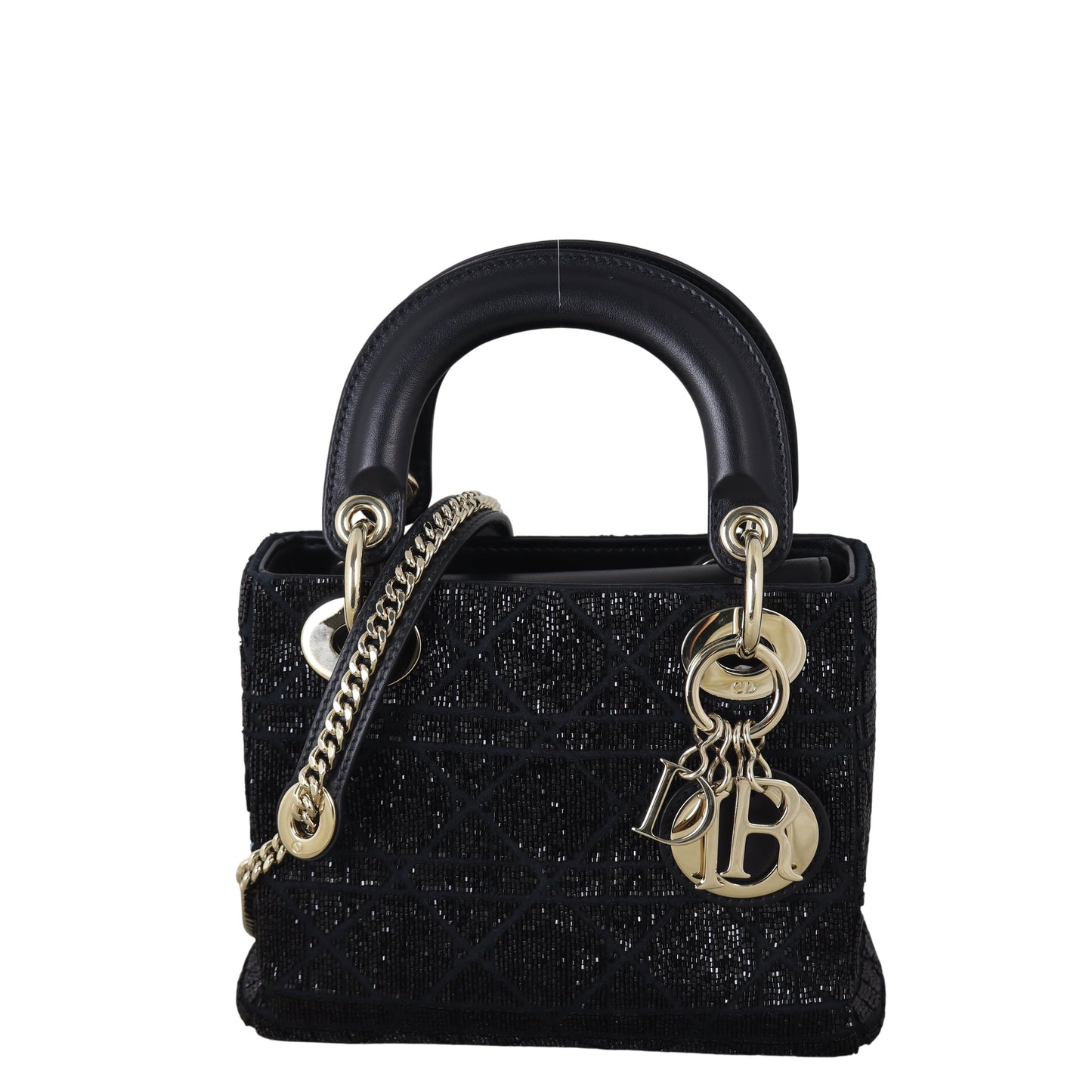 Dior Crossbody Bag Lady Beaded 2 Black Mini Small Shoulder Bag