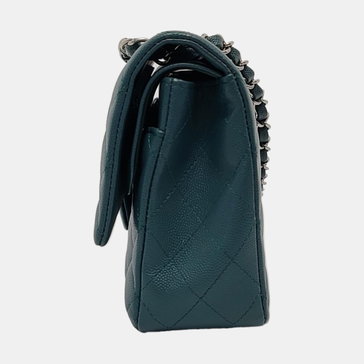 Chanel Classic Flap Teal Caviar Hardware Green Silver Leather Handbag