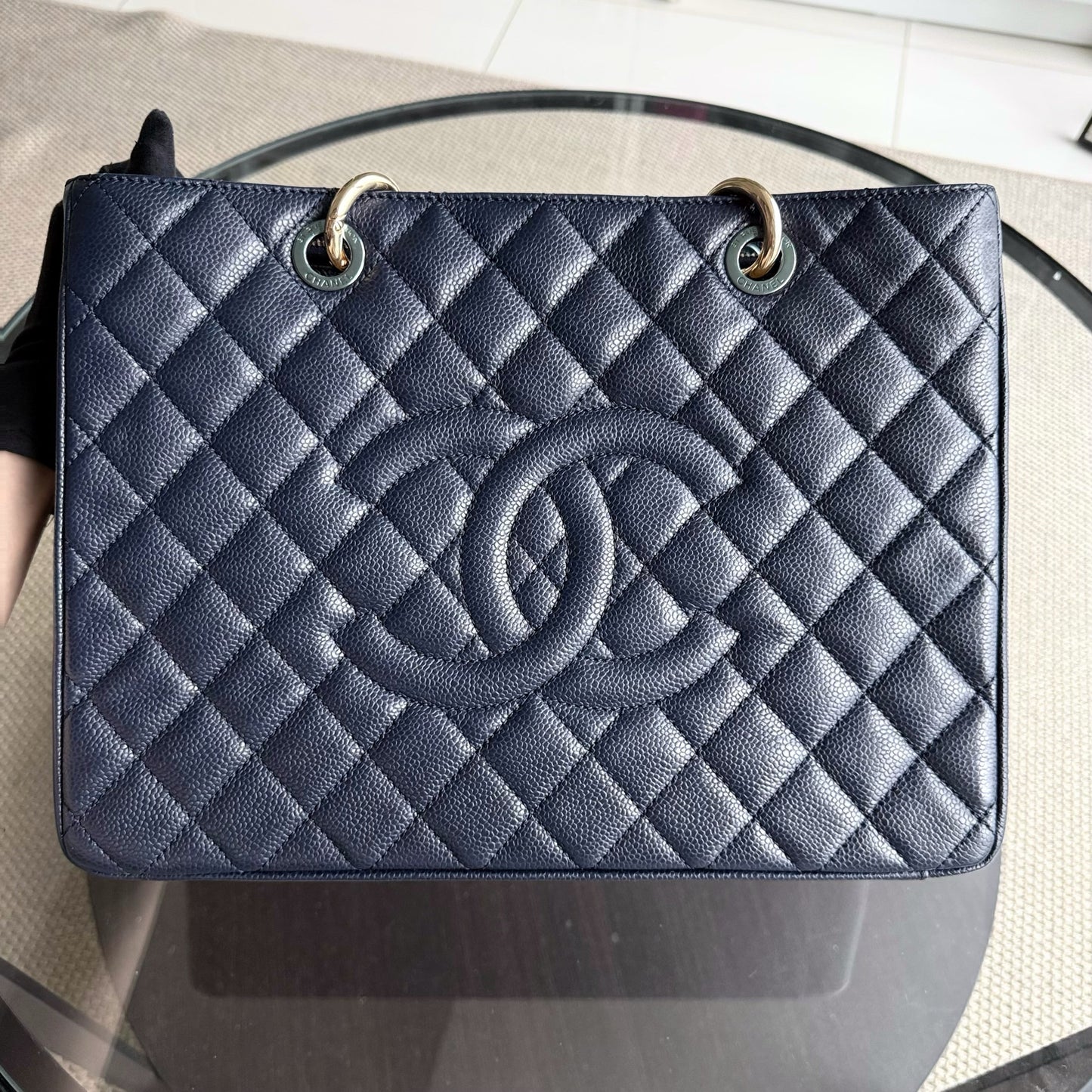 Chanel GST Grand Shopping Tote - Caviar Grained Quilted Blue Tote Bag 19 13