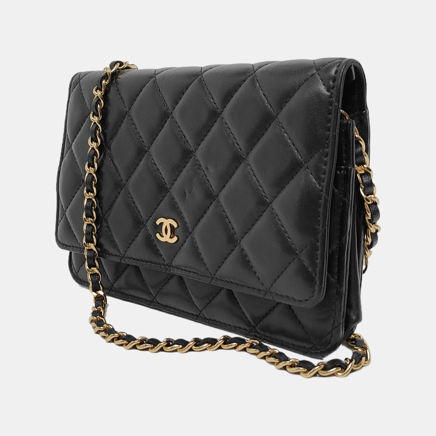 Chanel on Classic Flap Lambskin Hardware Black Gold Leather Wallet Case