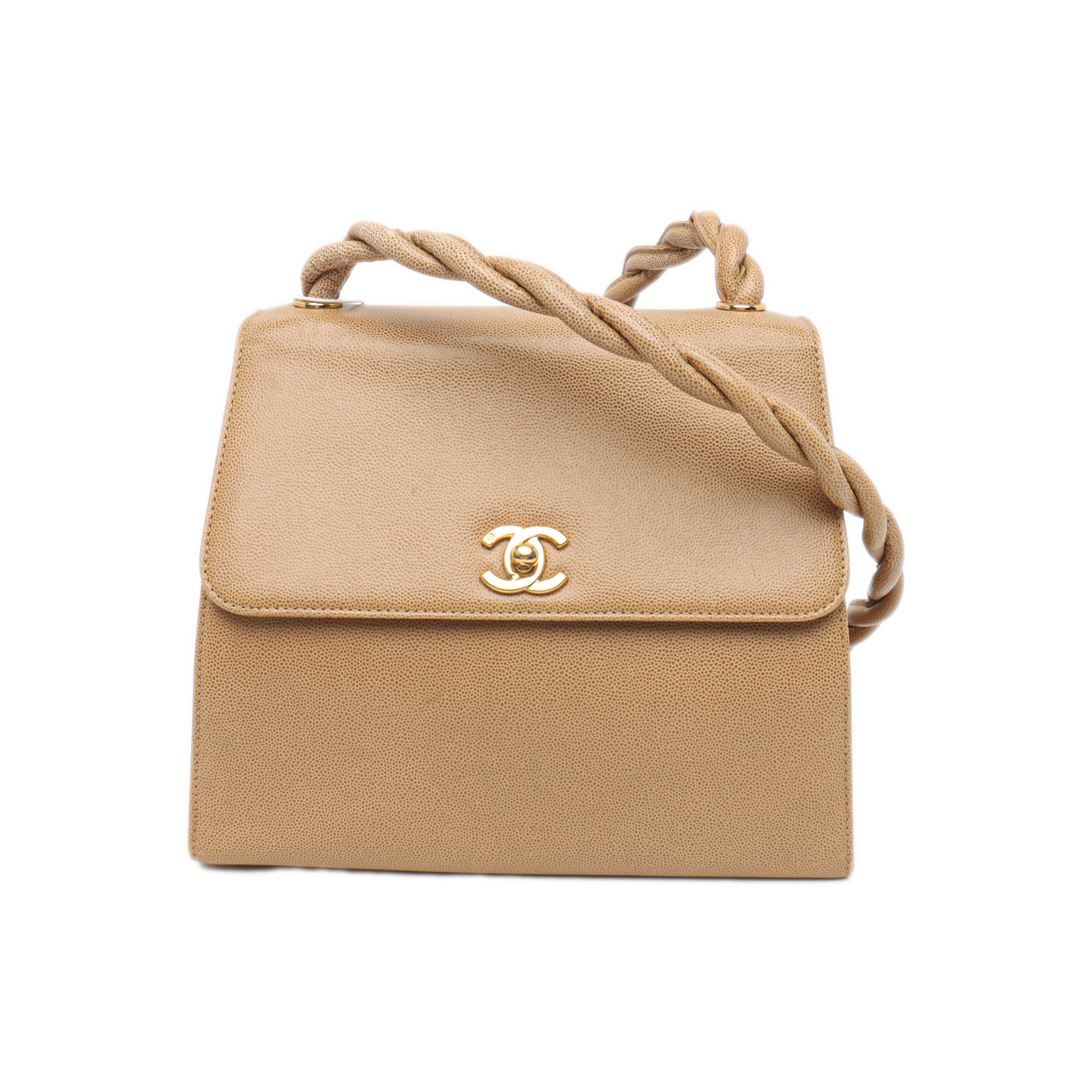 Chanel Braided CC Turn- Flap Caviar Beige Lock Leather Shoulder Bag