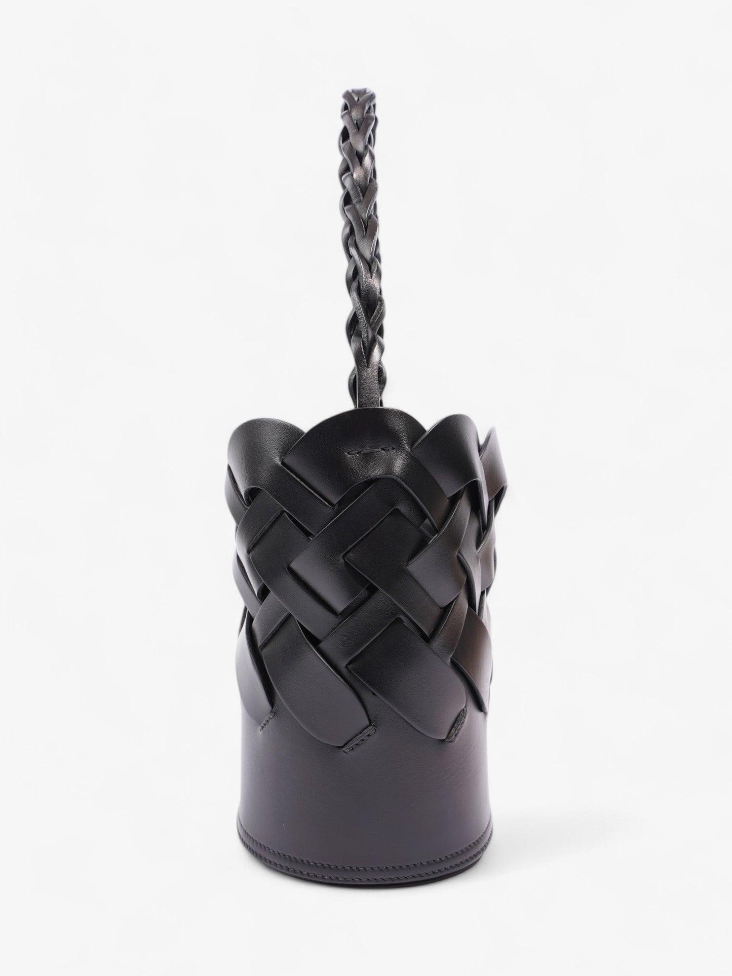 Prada Prada Small Woven Leather Bucket Bag In Black