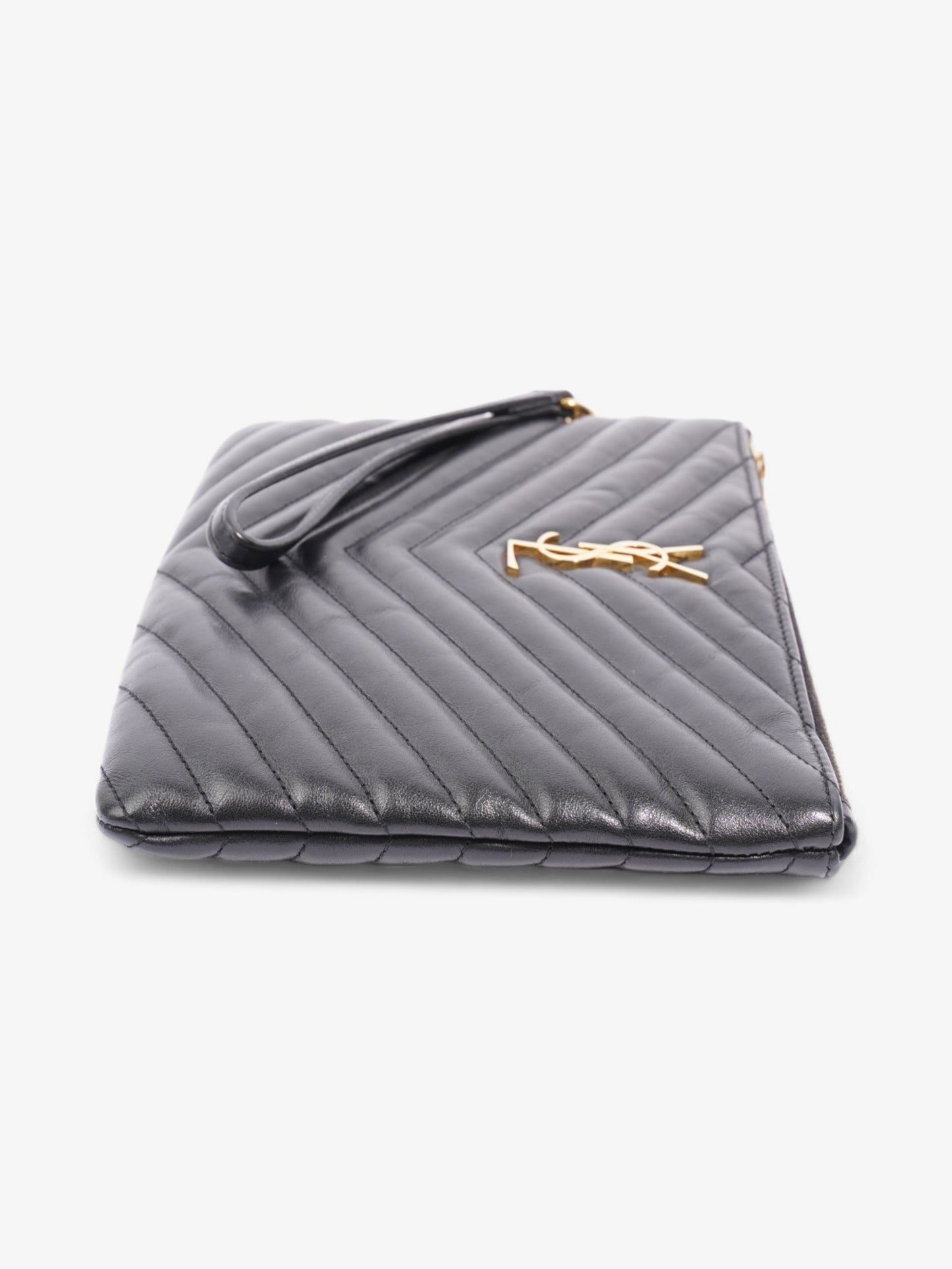 YSL Saint Laurent Wristlet Clutch Bag Leather Monogram Black
