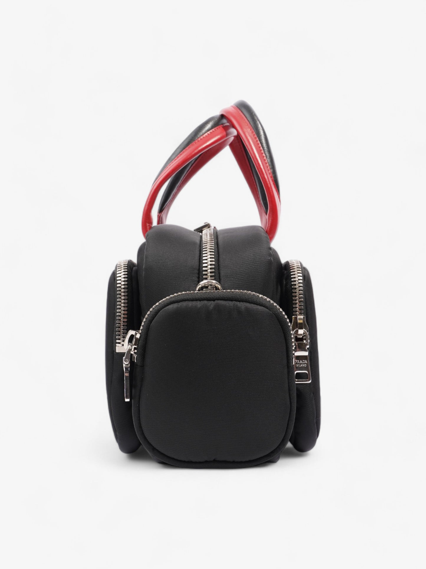 Prada Cargo Pocket Tote Re Nylon Black Red Crossbody Bag
