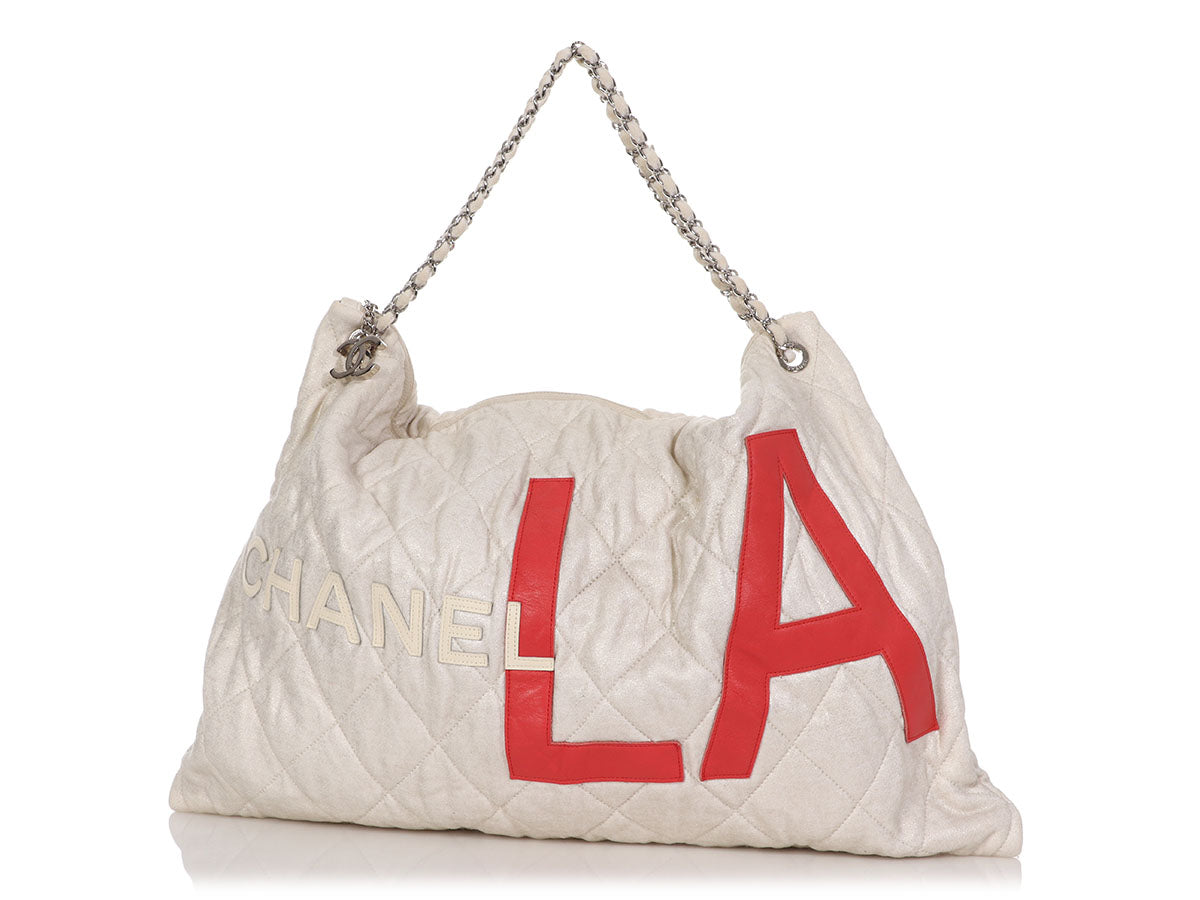 Chanel Fabric LA Tote Quilted Beige Tote Bag
