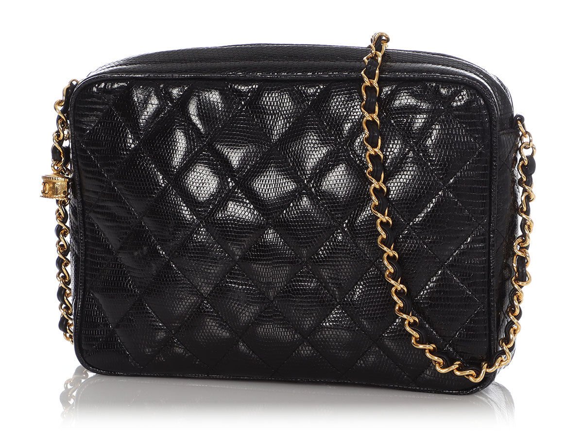 Chanel Lizard Camera Bag Quilted Black Crossbody Bag