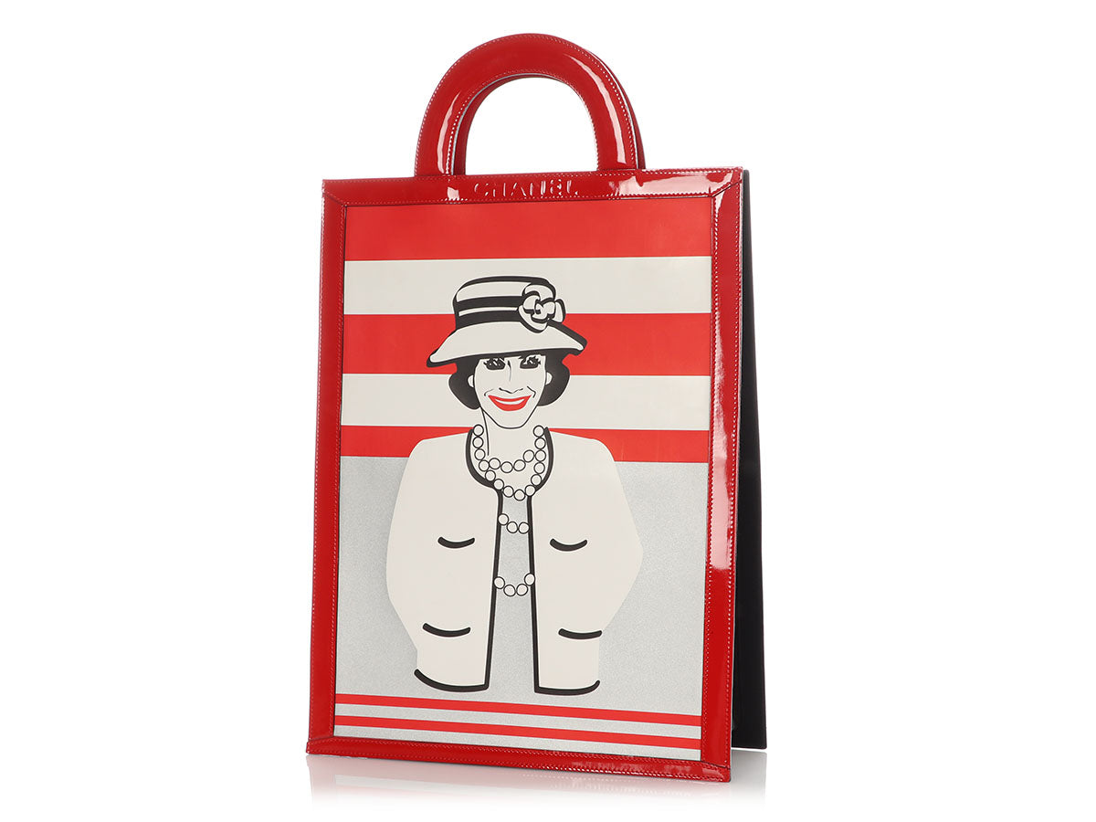 Chanel Striped Coco Tote Leather Red Tote Bag