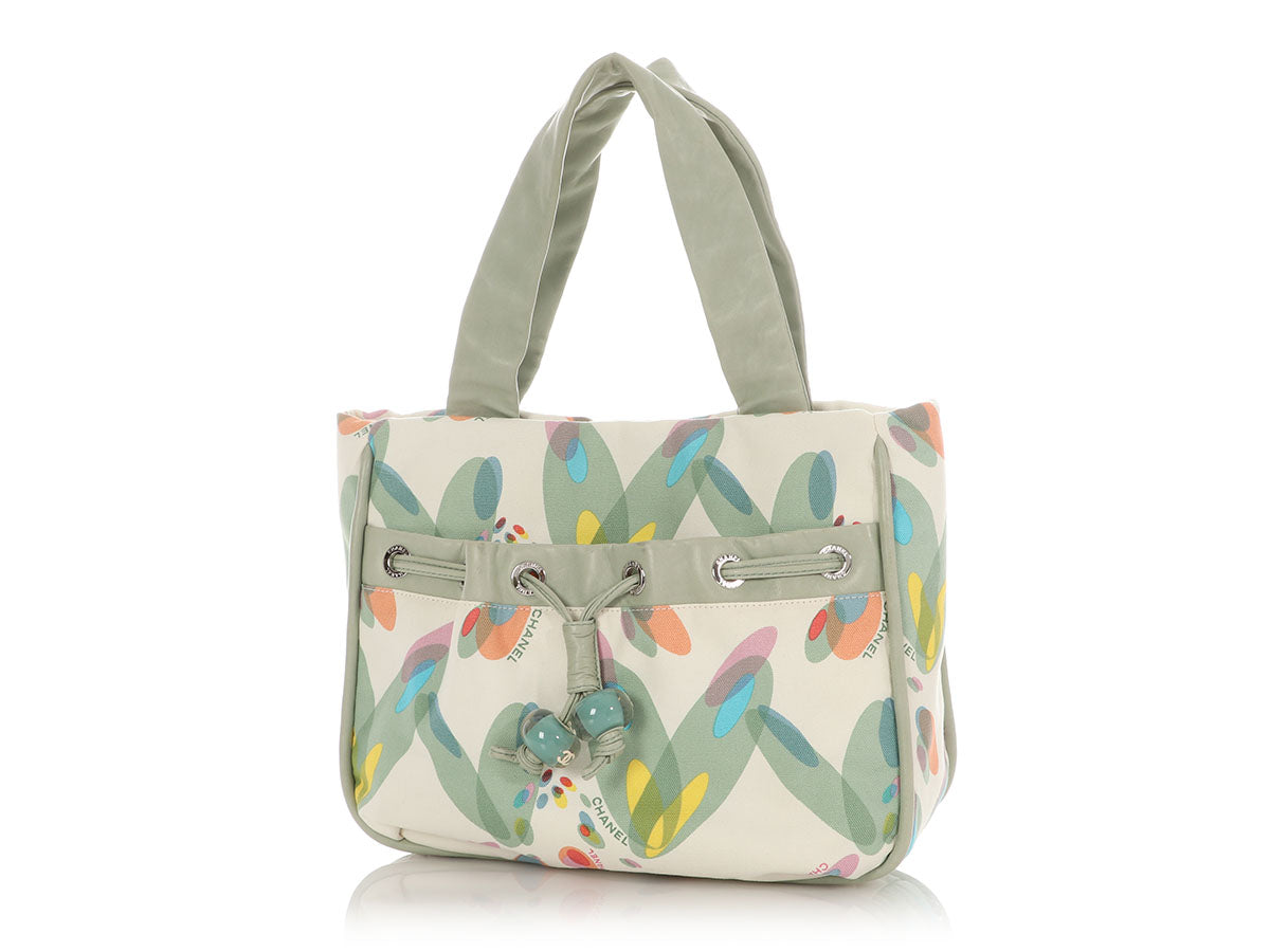 Chanel Light Lambskin and Multicolor Tote Canvas Green Tote Bag