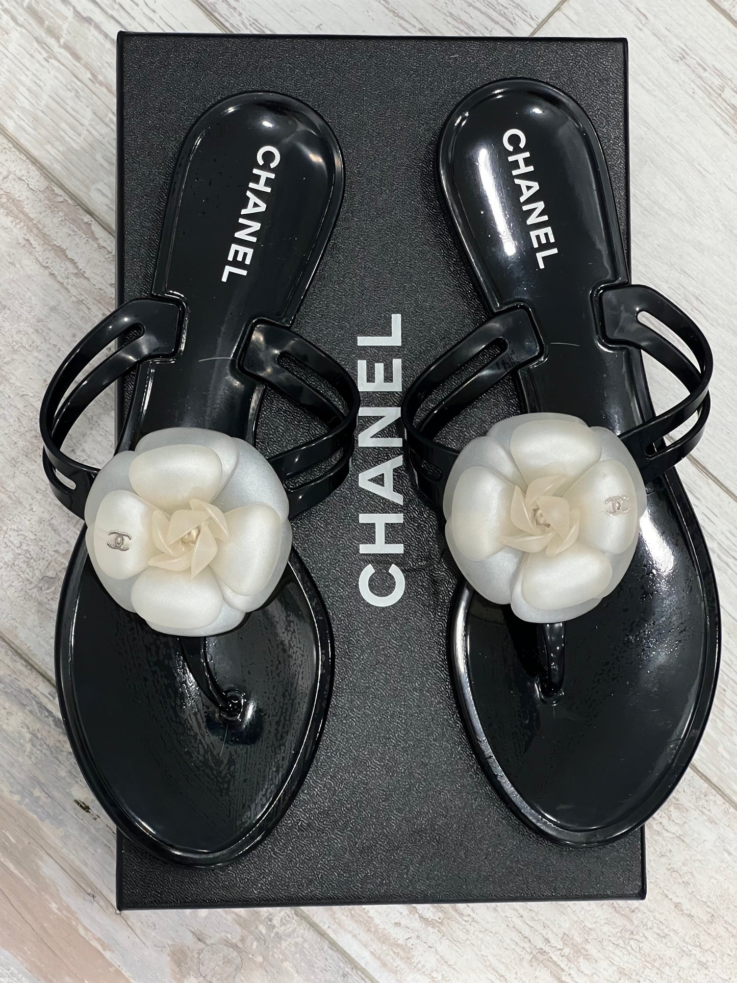 Chanel CC Jelly Camellia Thong Sandals for Women