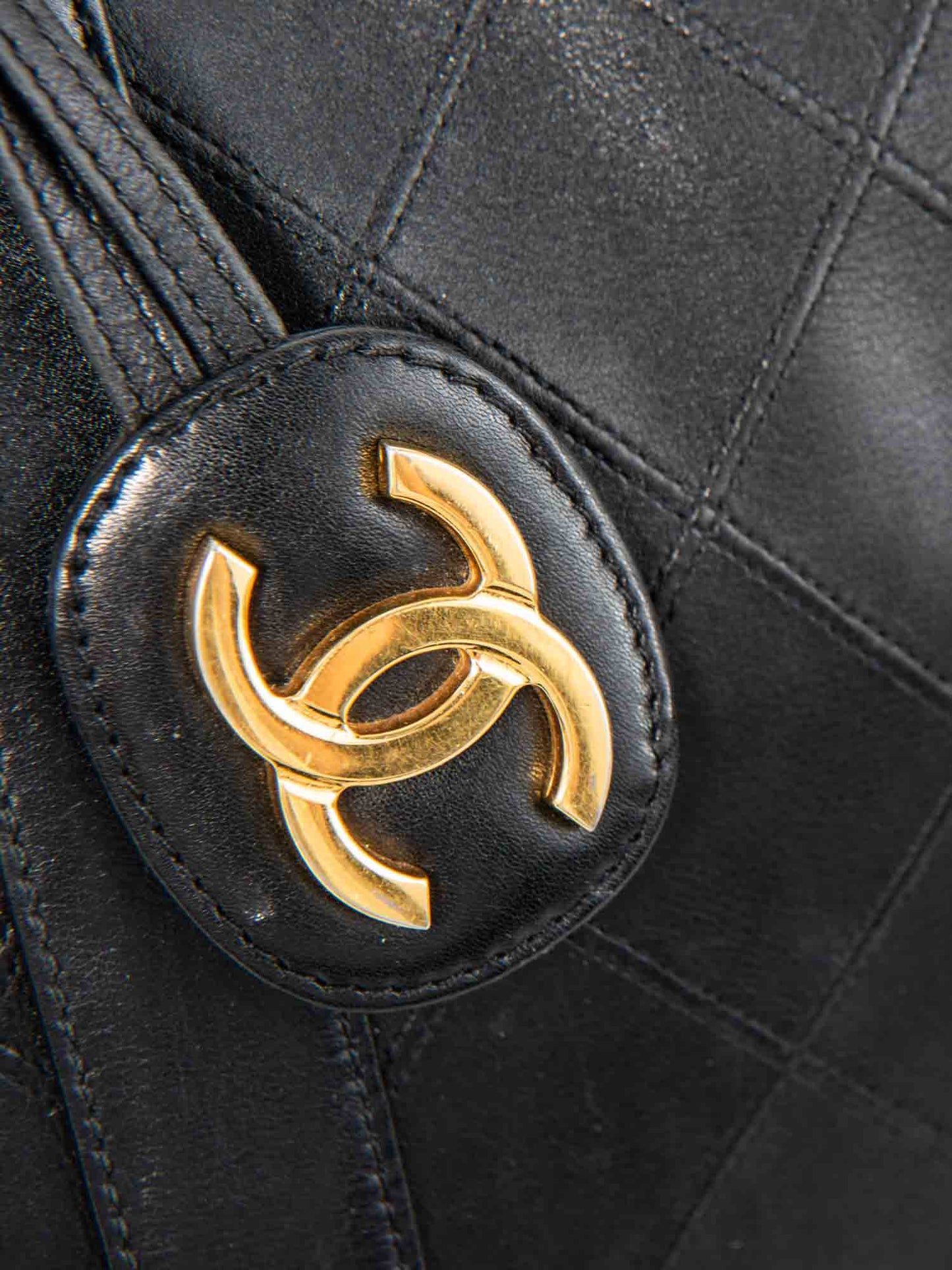 Chanel CC Logo K Gold Plated Quilted Leather Boston Messenger Bag Black