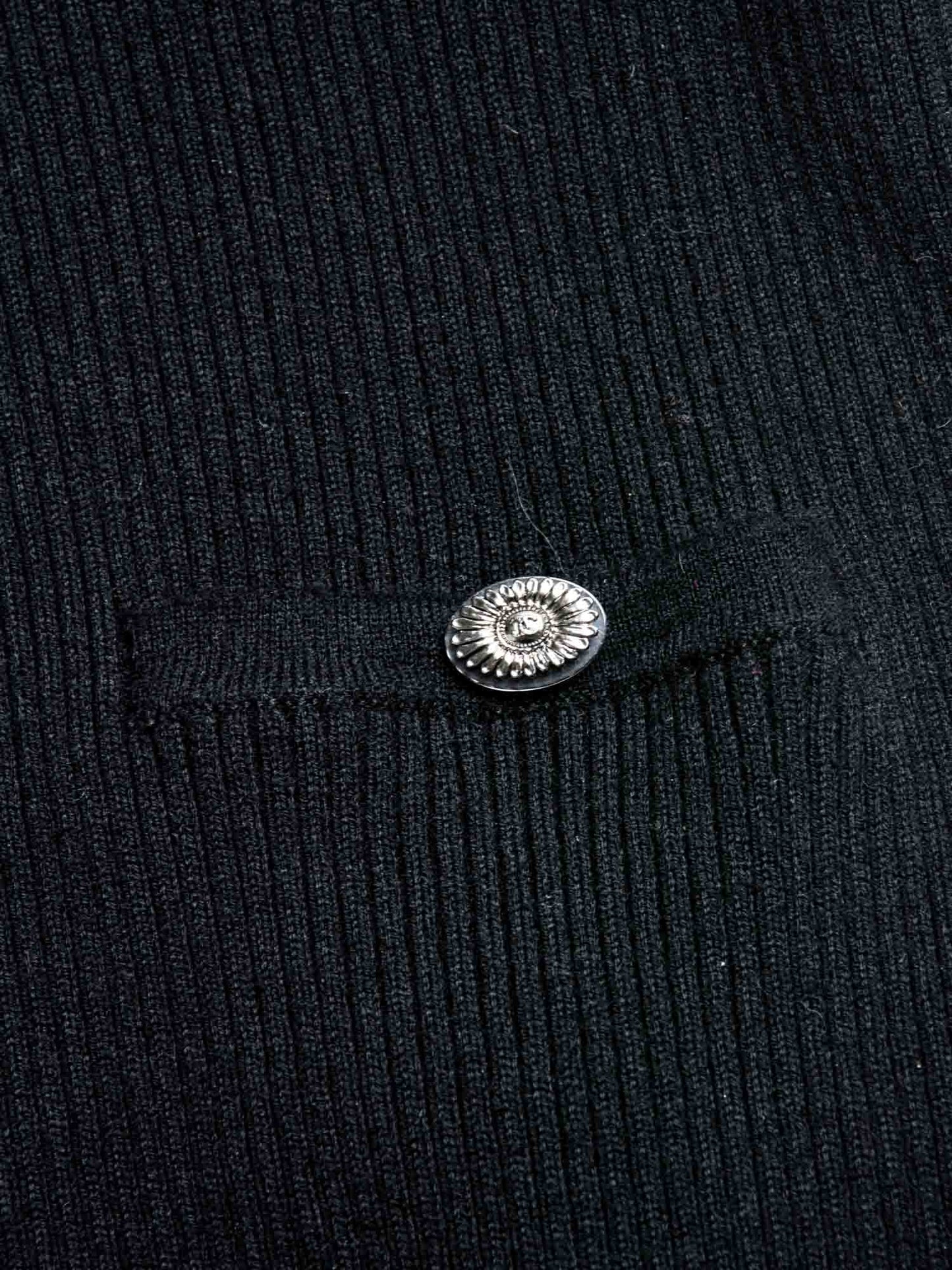 Chanel CC Logo Cashmere Knit Raffled Sweater Black