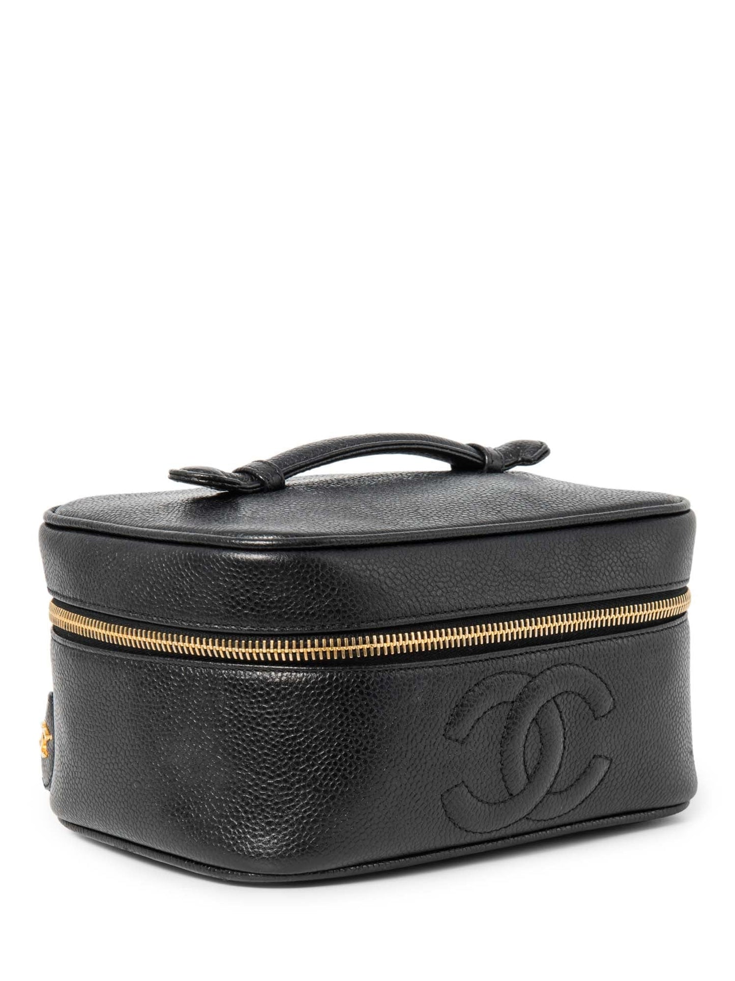 Chanel CC Logo Caviar Leather Top Handle Vanity Bag Black
