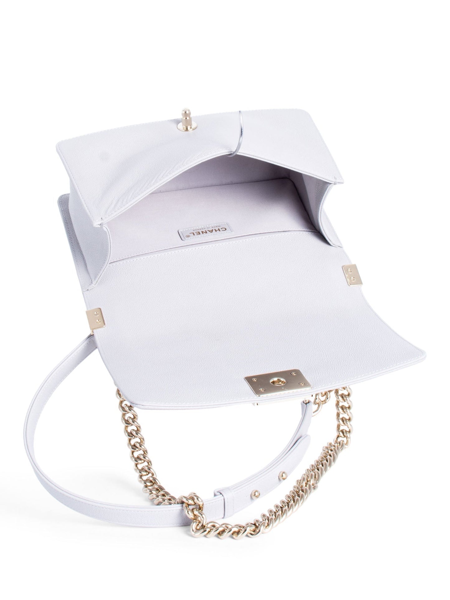 Chanel CC Logo Caviar Quilted Medium Boy Flap Bag Light Grey