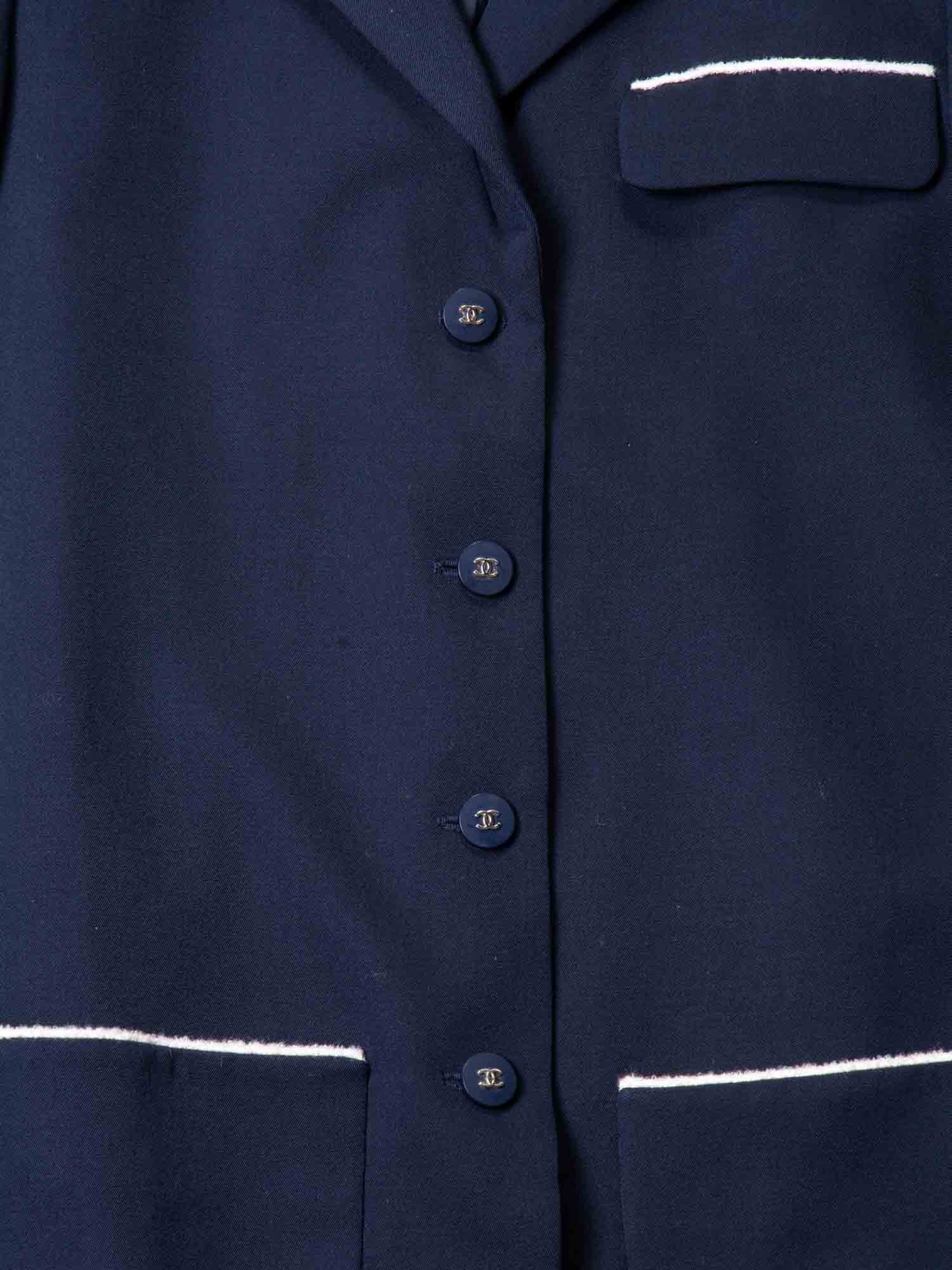 Chanel CC Logo Fringe Wool Jacket Navy Ivory