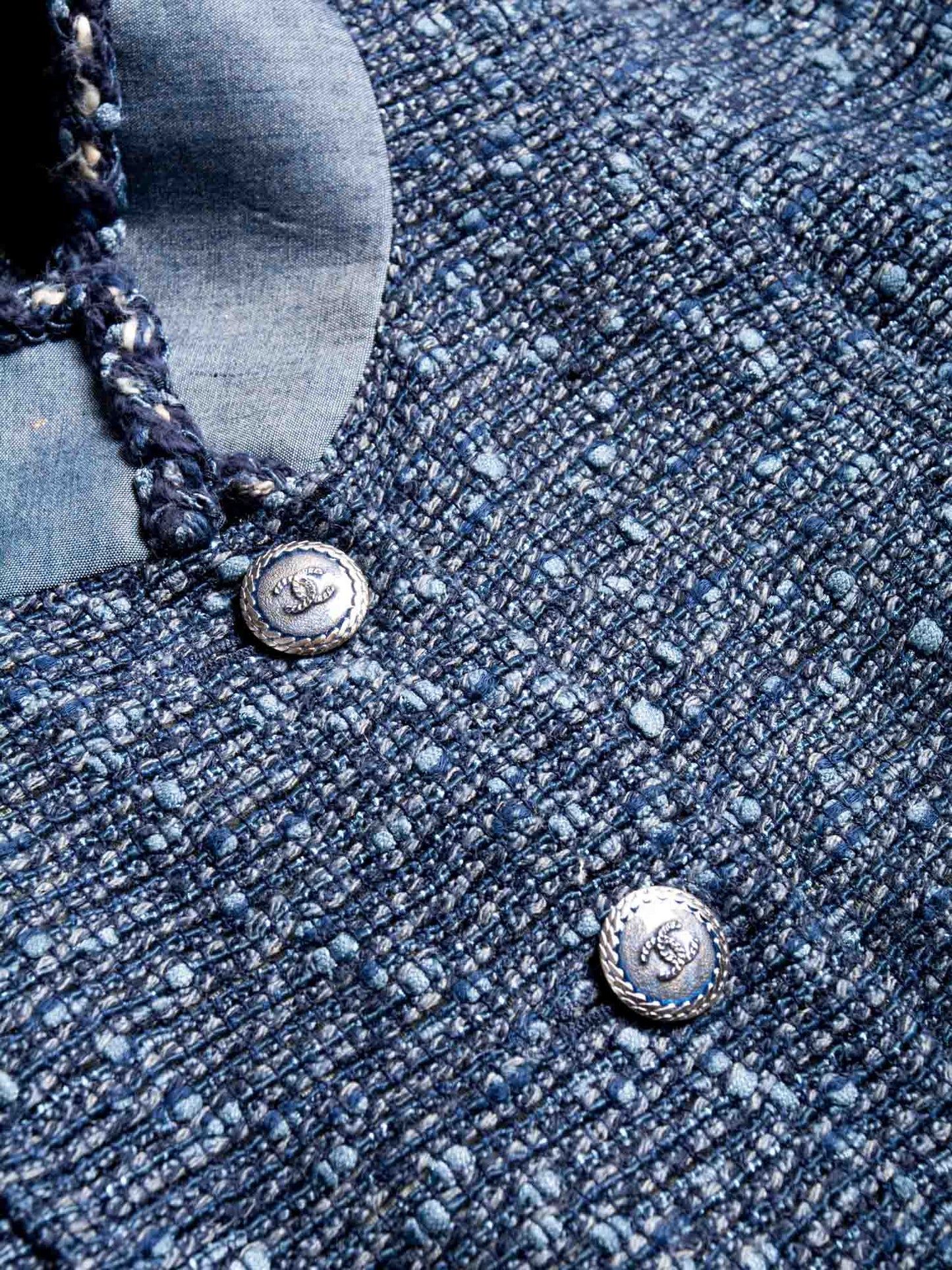 Chanel CC Logo Fringy Fantasy Tweed Jacket Blue
