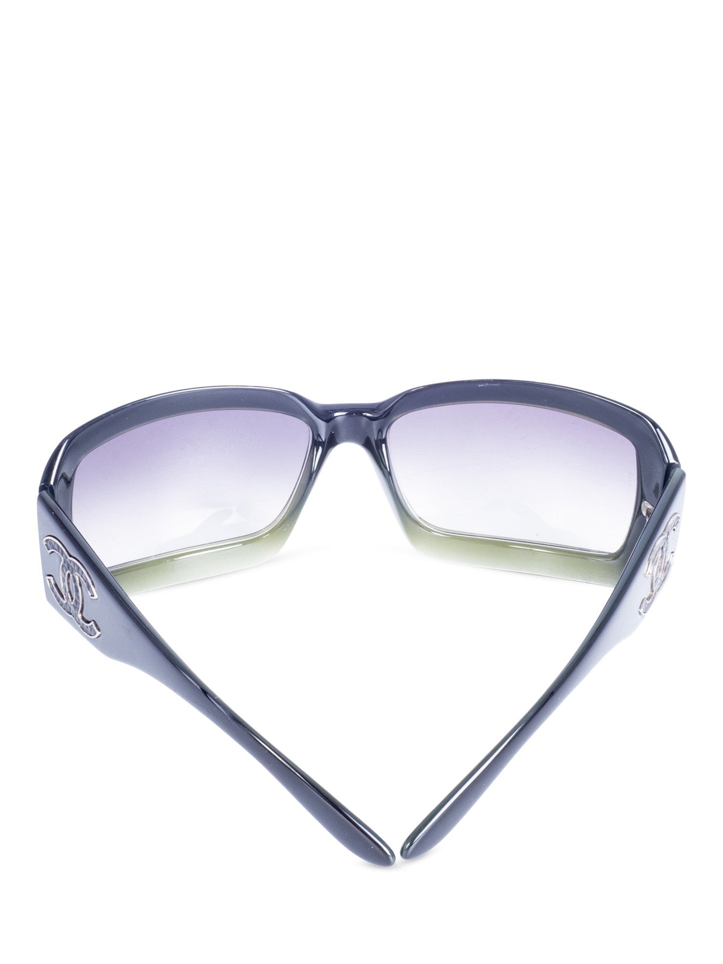 Chanel CC Logo Gradient Rectangular Sunglasses Black Green