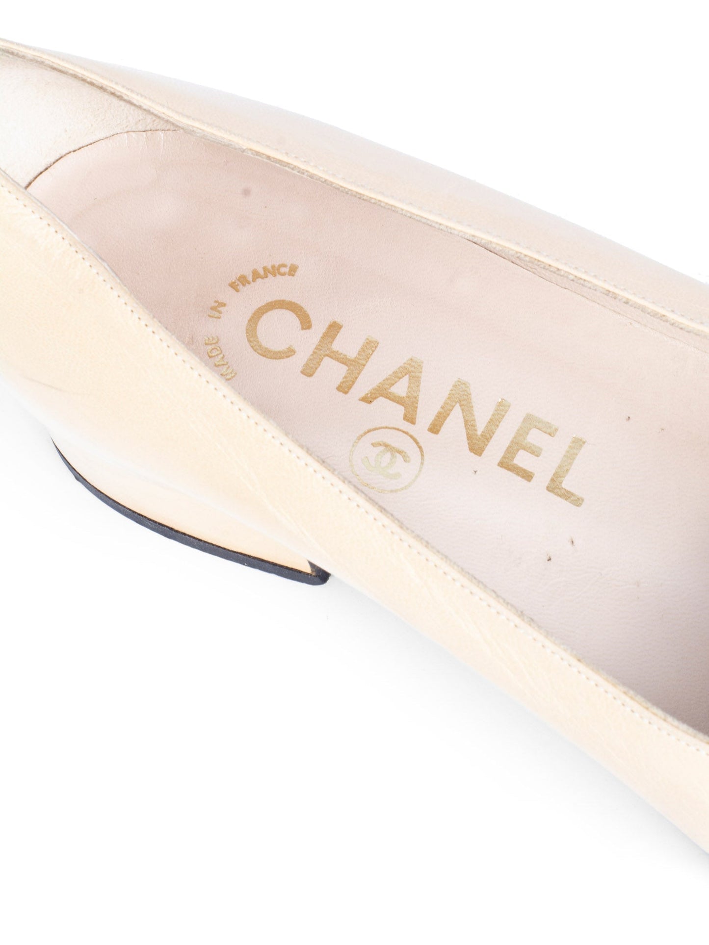 Chanel CC Logo Leather Cap Toe Ballet Pumps Black Beige