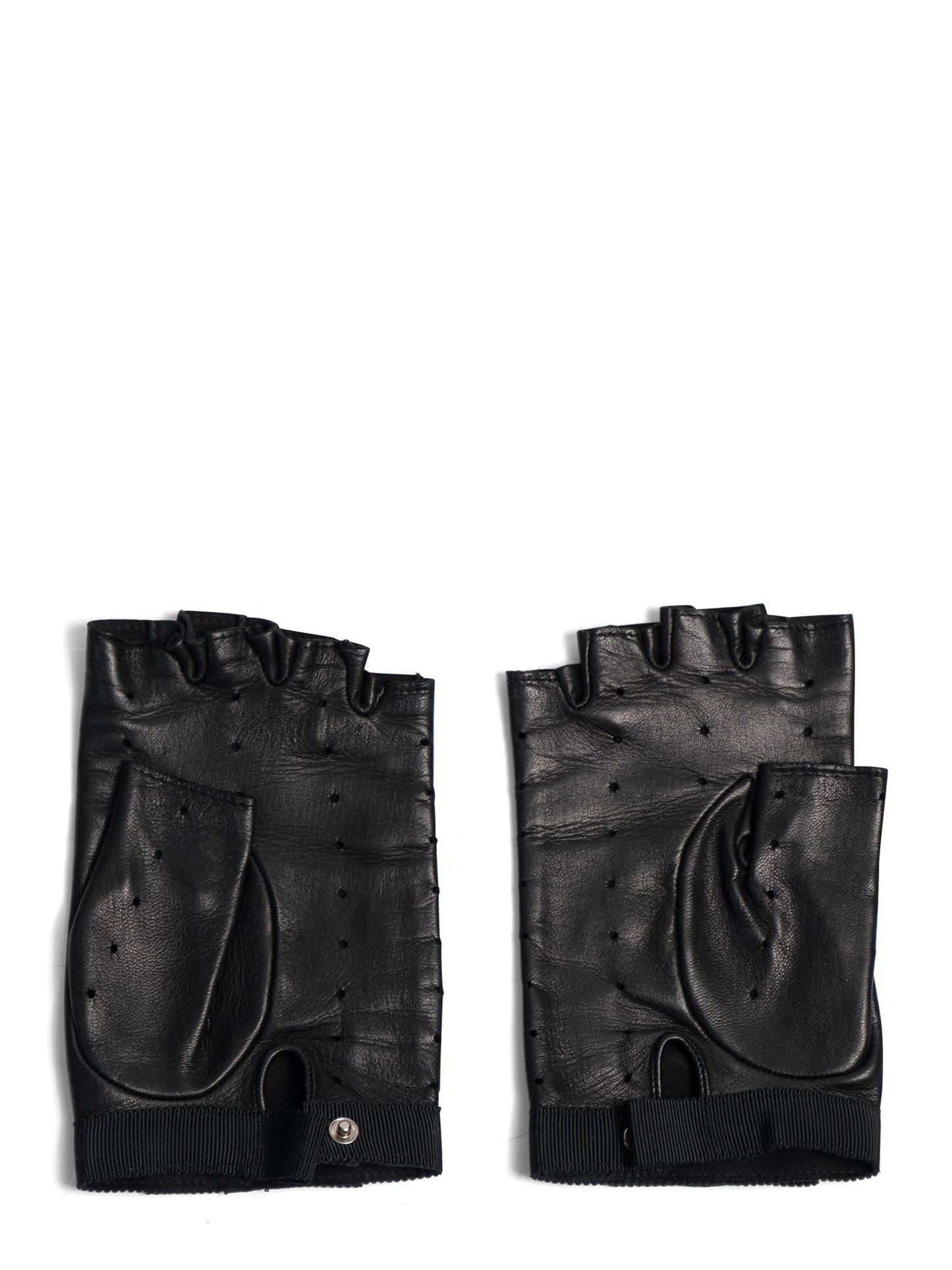 Chanel CC Logo Leather Fingerless Gloves Black