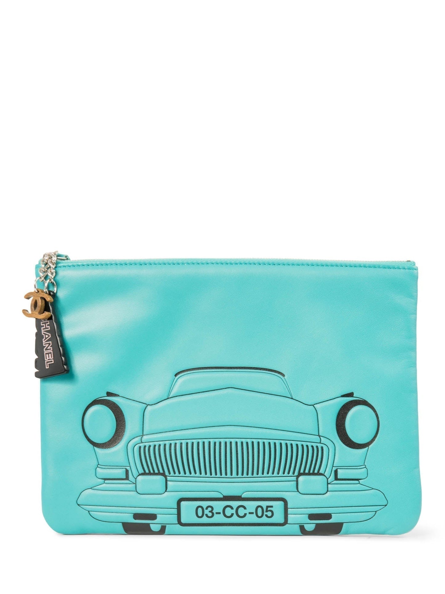 Chanel CC Logo Leather Habana Clutch Aqua Blue