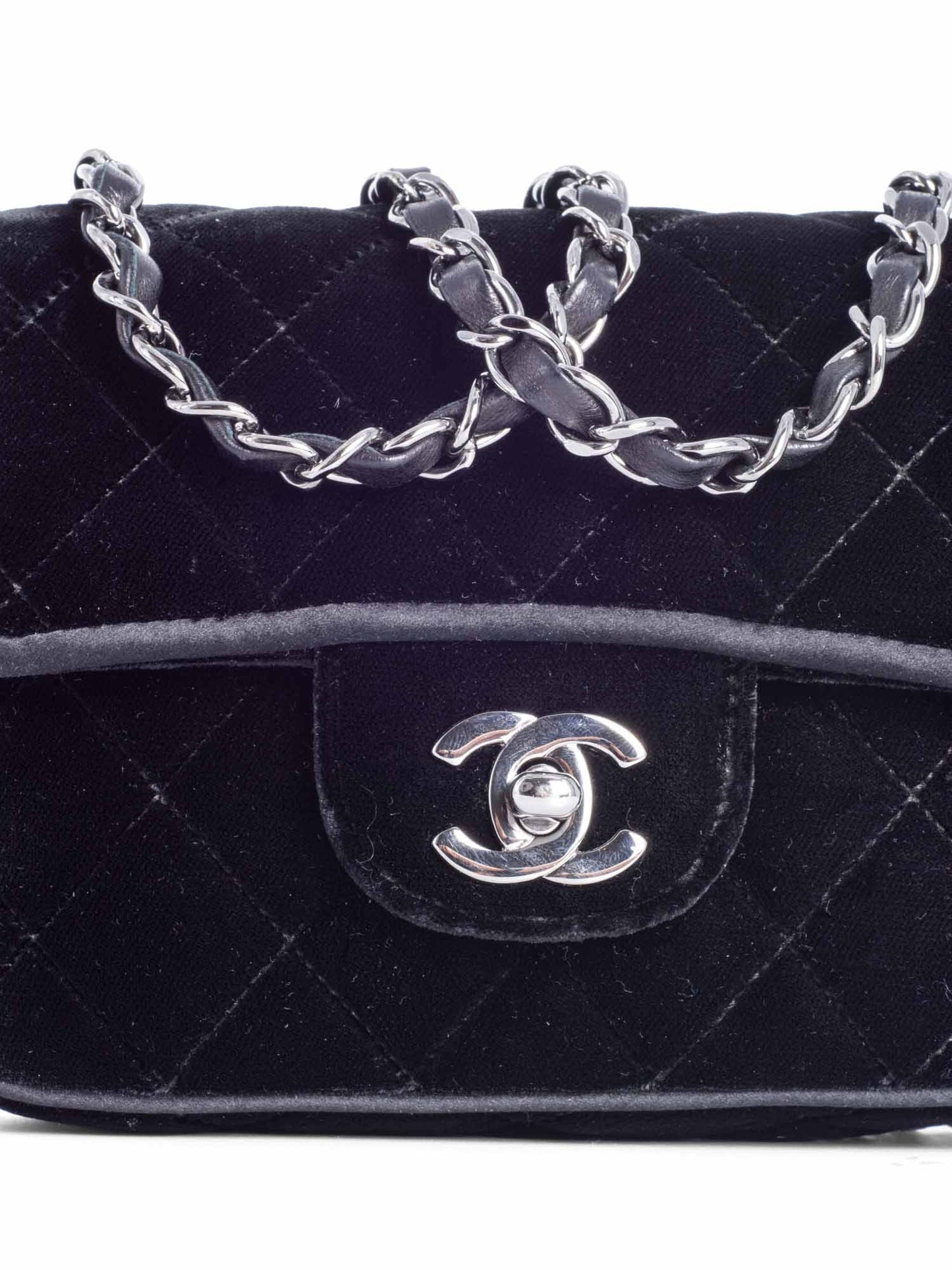 Chanel CC Logo Mini Velvet Single Flap Bag Black