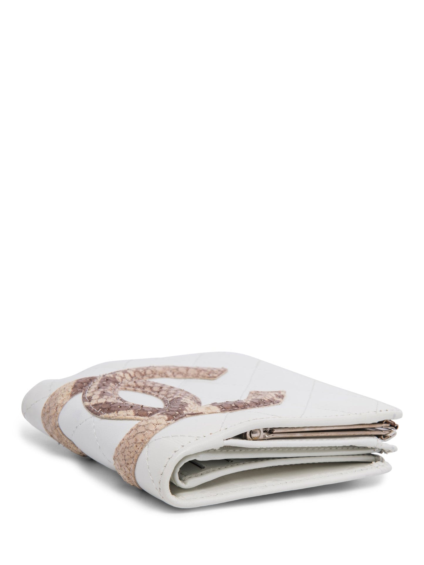 Chanel CC Logo Python Quilted Cambon Wallet White