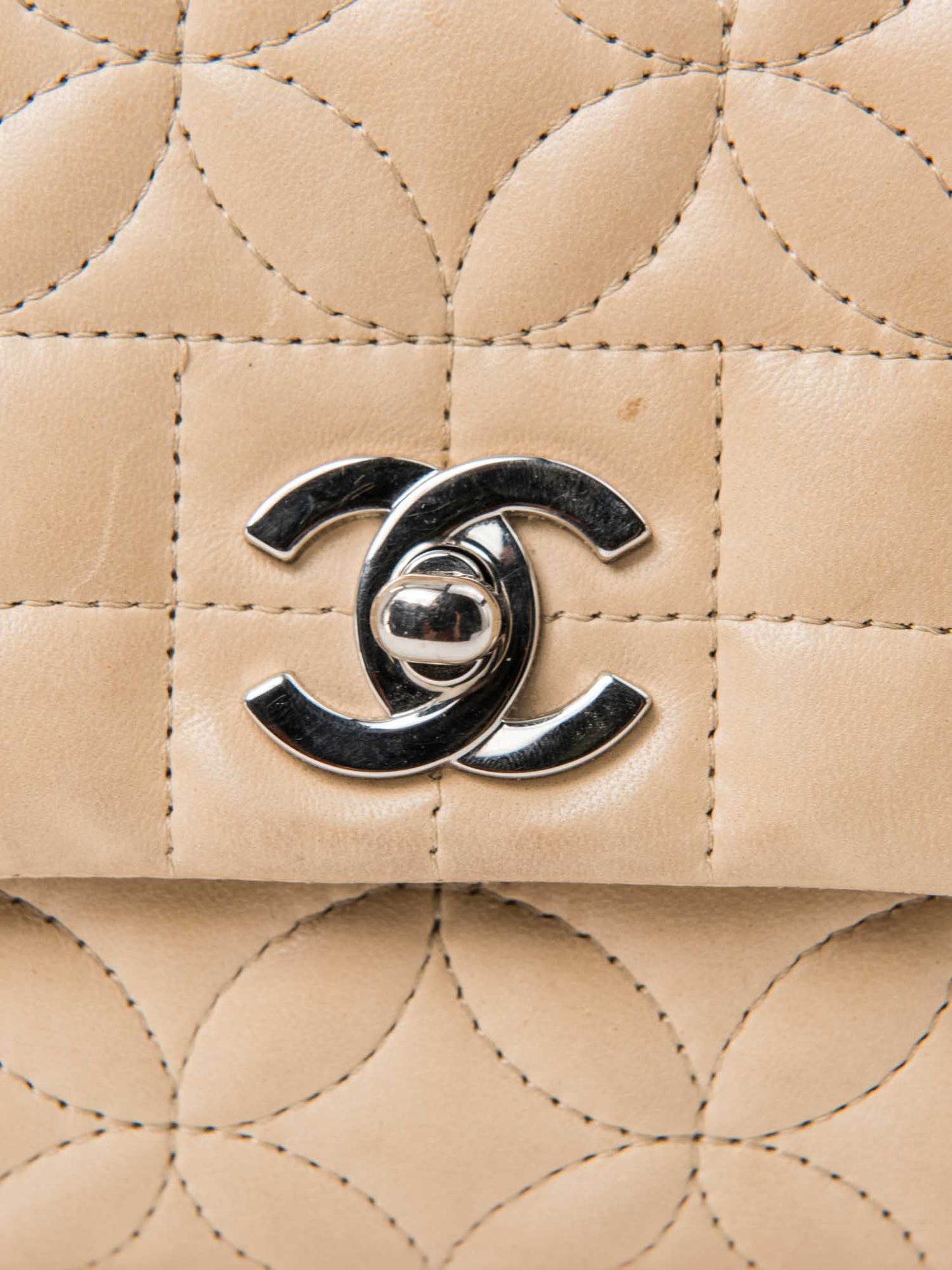 Chanel CC Logo Quilted Camellia Leather Mini Bag Beige