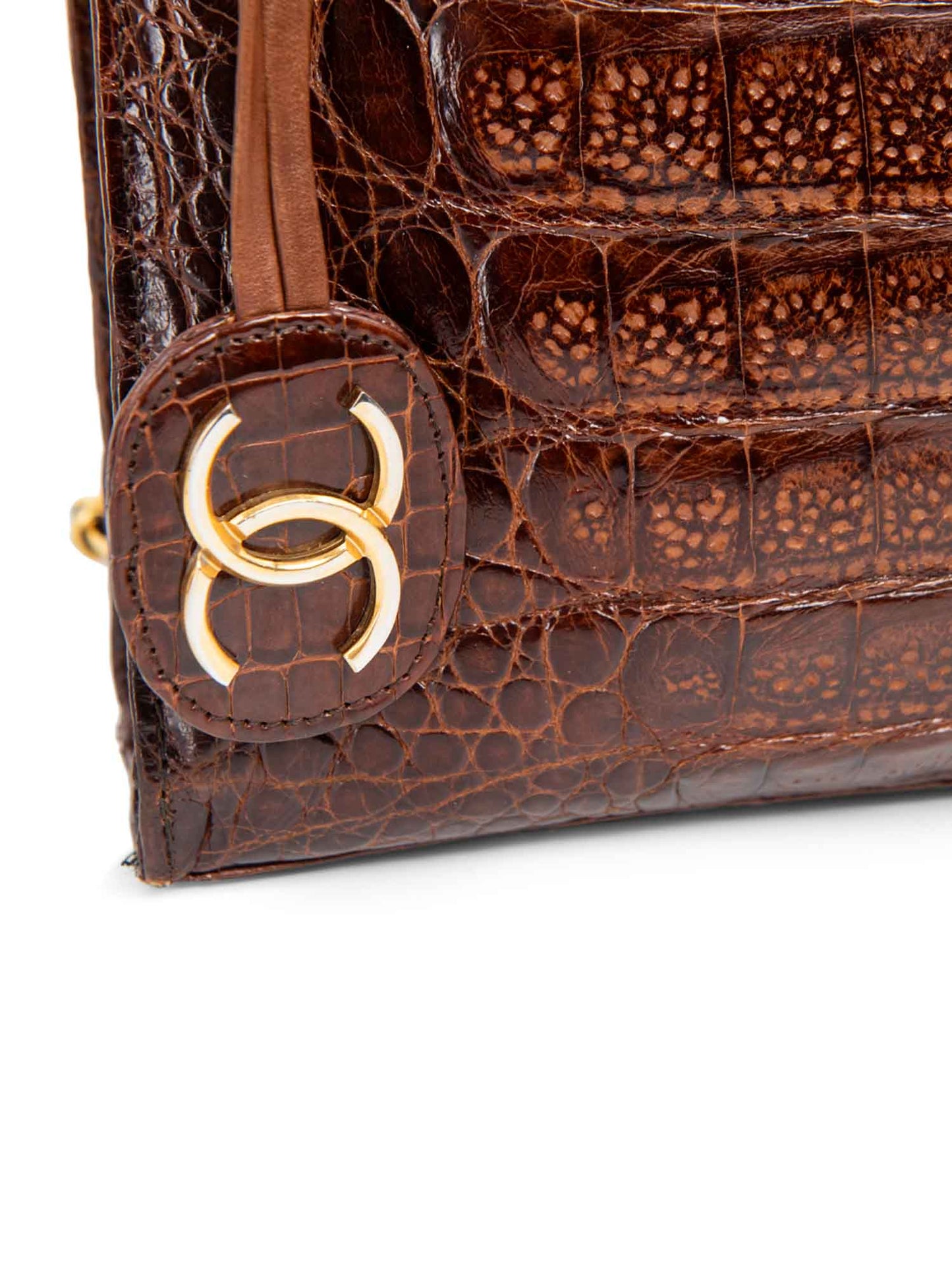 Chanel CC Logo Shiny Crocodile Jumbo Flap Messenger Bag Brown