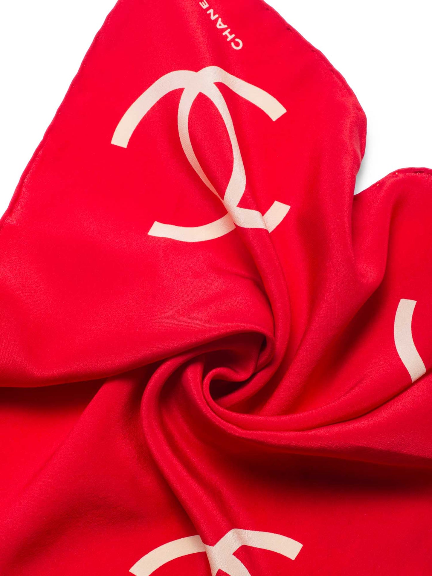 Chanel CC Logo Silk Mini Scarf Red Beige