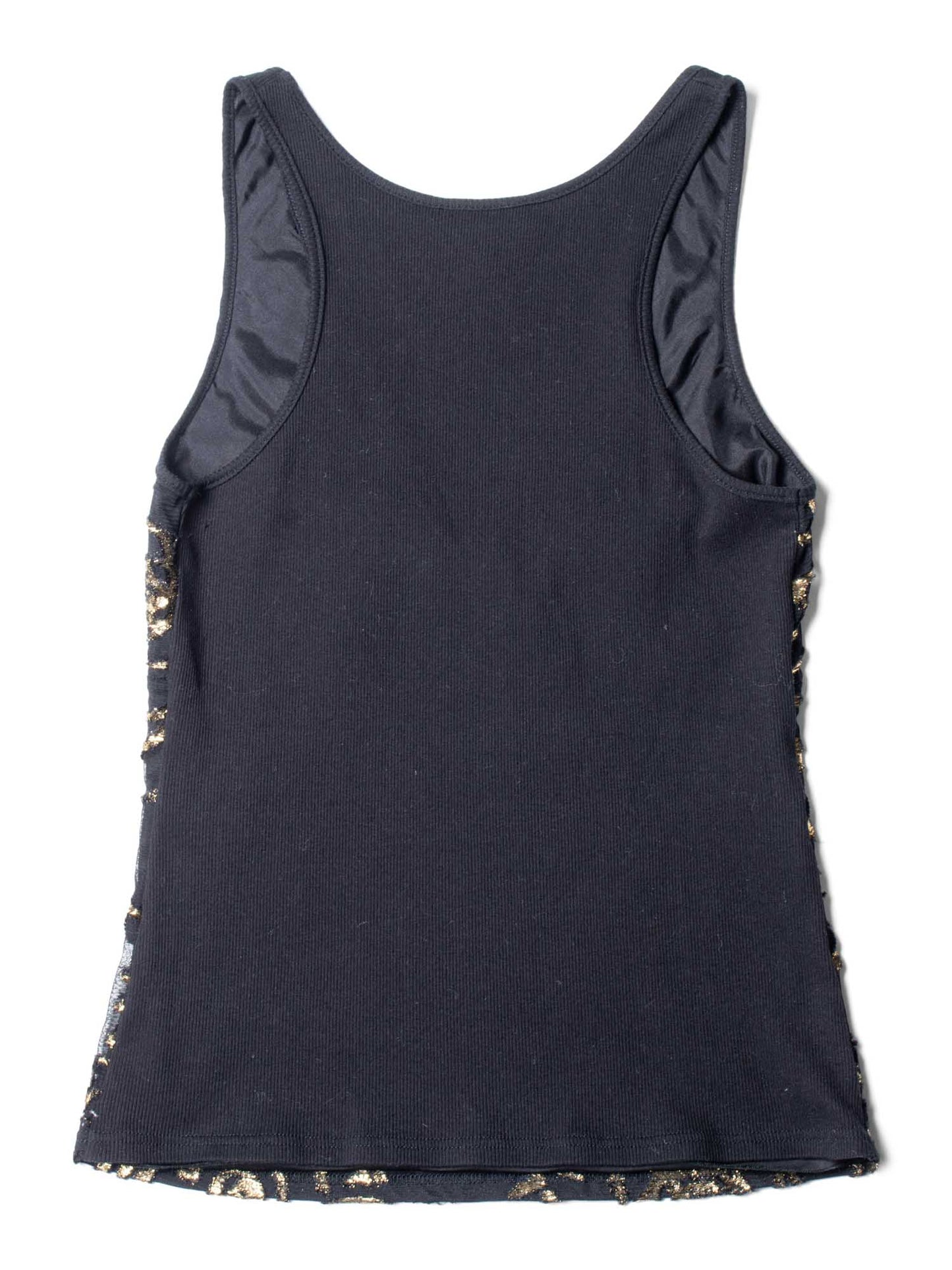 Chanel CC Logo Silk New York Graffiti Sleeveless Top Black Gold
