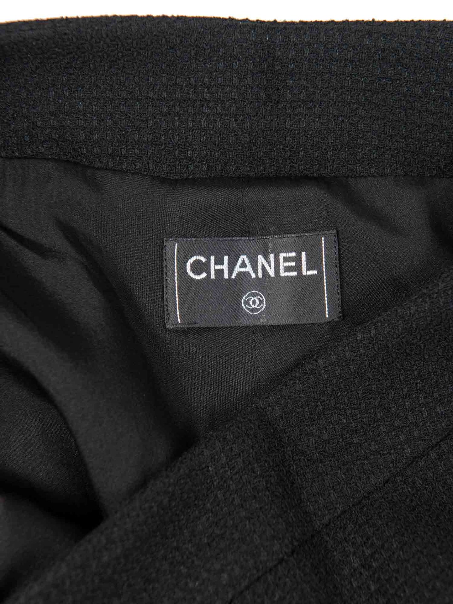 Chanel CC Logo Tweed Wool Wide Leg Pants Black
