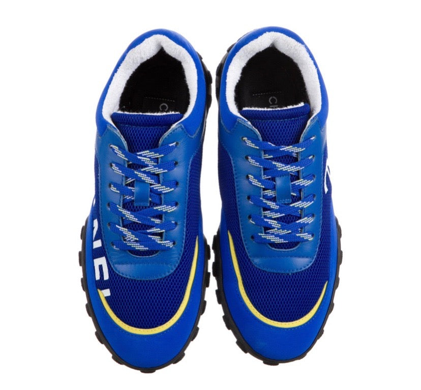 CHANEL CC MESH AND LEATHER LOW-TOP SNEAKERS