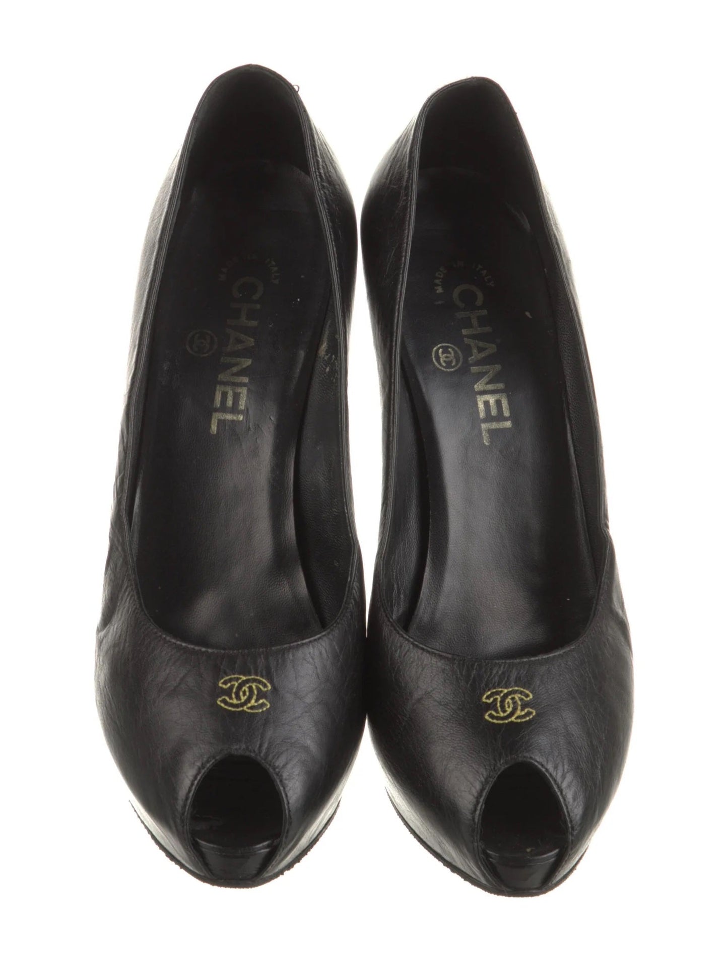 Chanel Cc Calfskin Leather Peep Toe Pumps Women Shoes