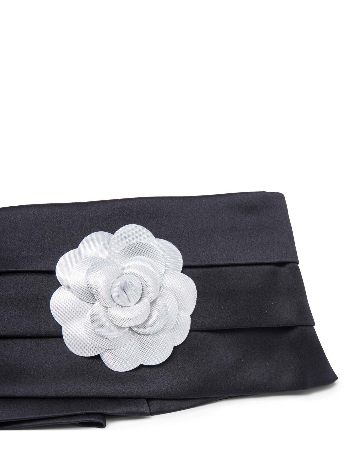 Chanel Camelia Pleated Satin Silk Belt Black