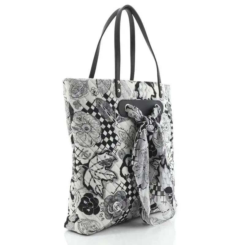 Chanel Camellia Quilted Corduroy & Silk Scarf Tote Bag
