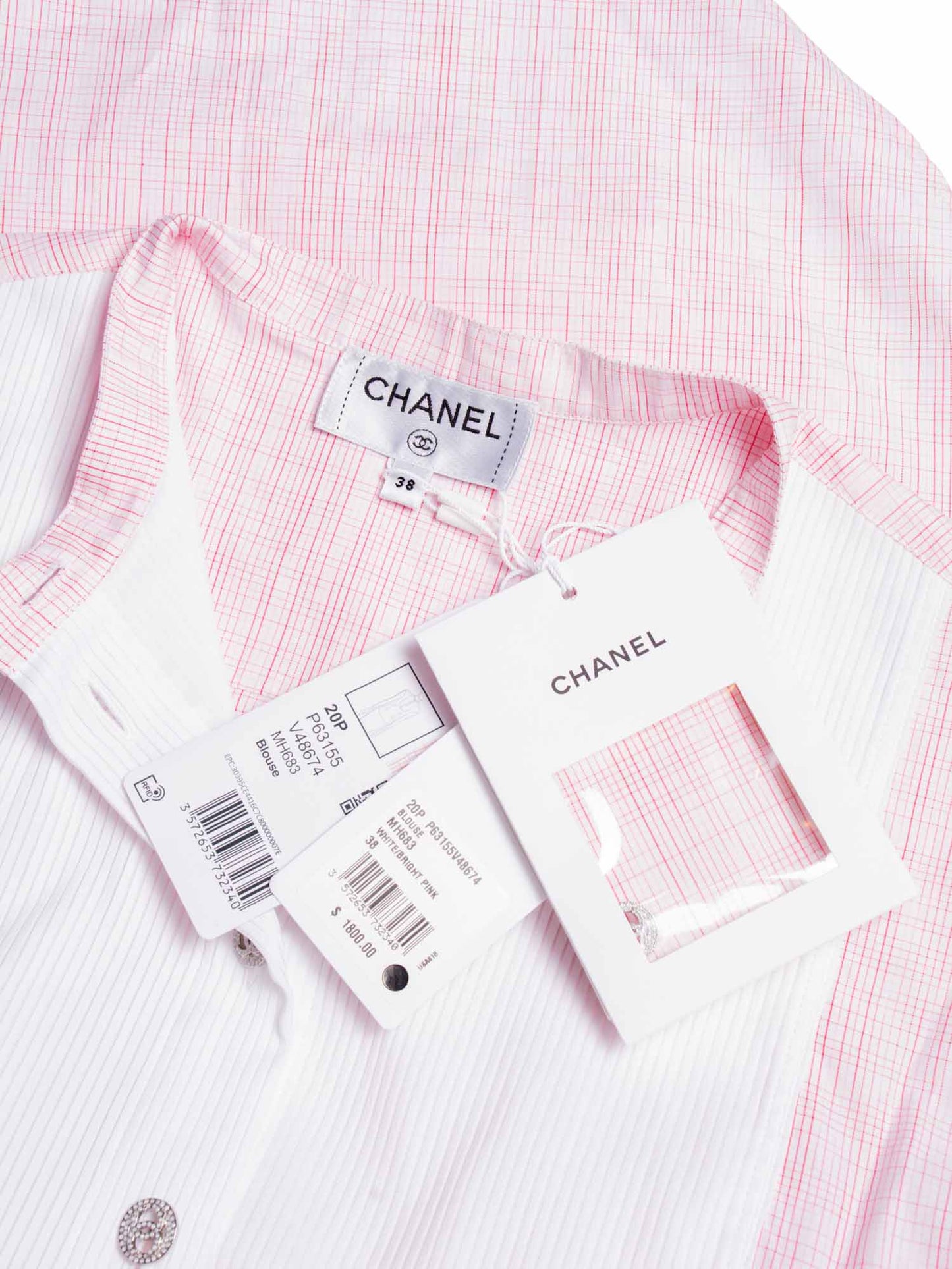 Chanel Cotton CC Logo Swarovski Buttons Sleeveless Top Red White