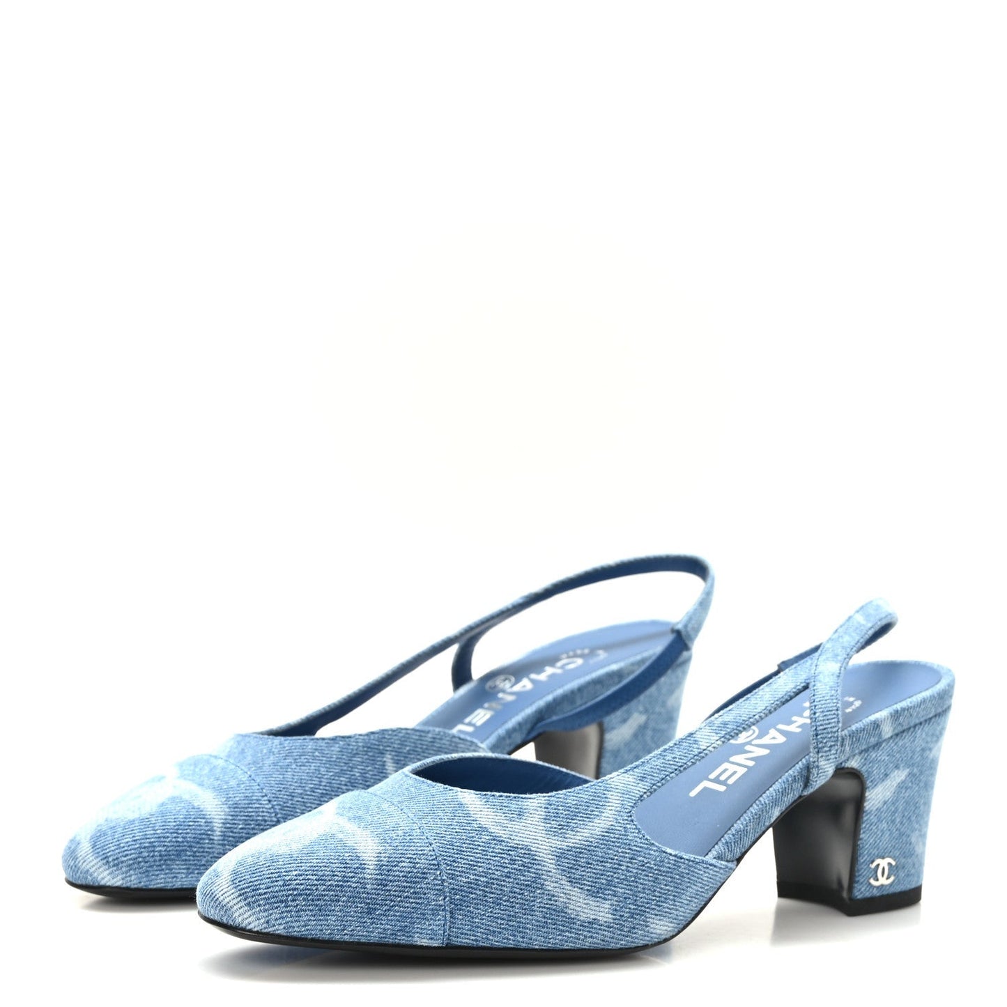 CHANEL CC DENIM CAP TOE SLINGBACK PUMPS