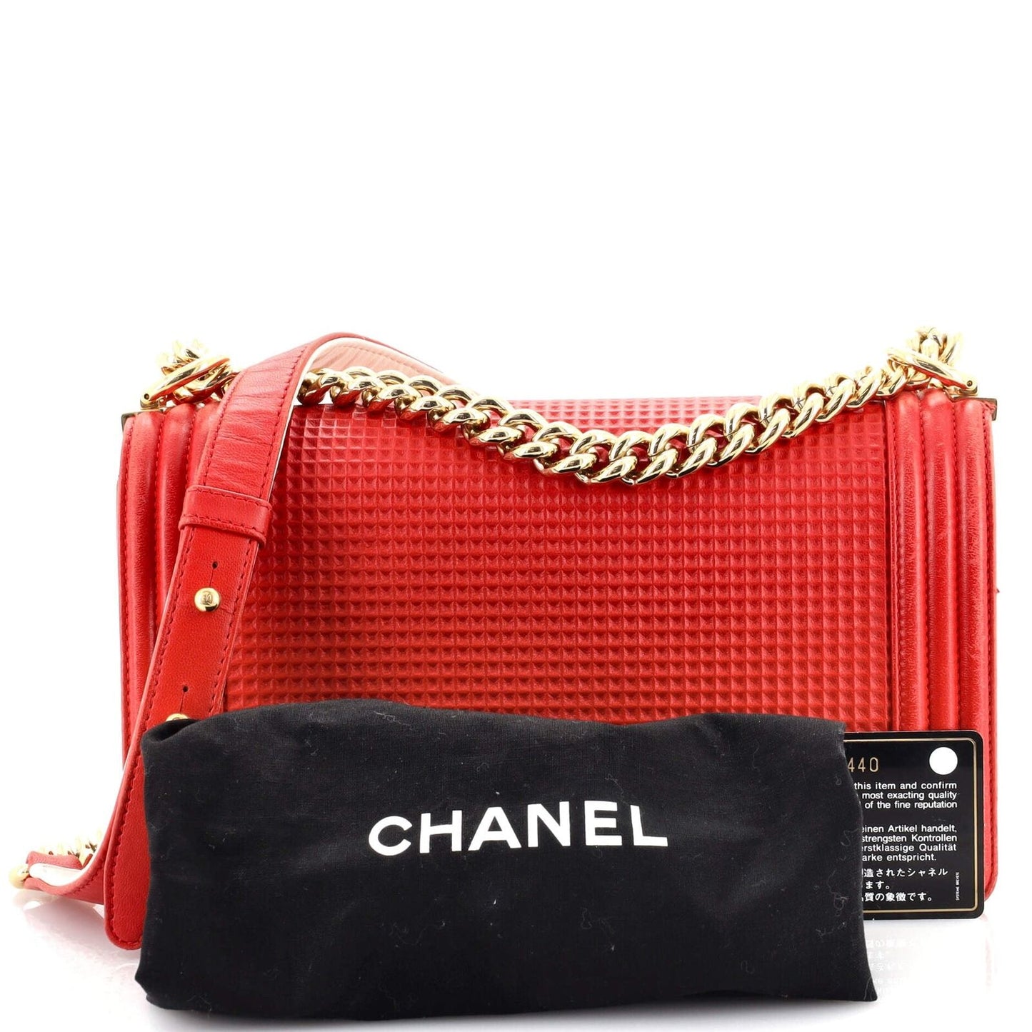 Chanel FLAP BOY CUBE EMBOSSED Red Leather Handbag