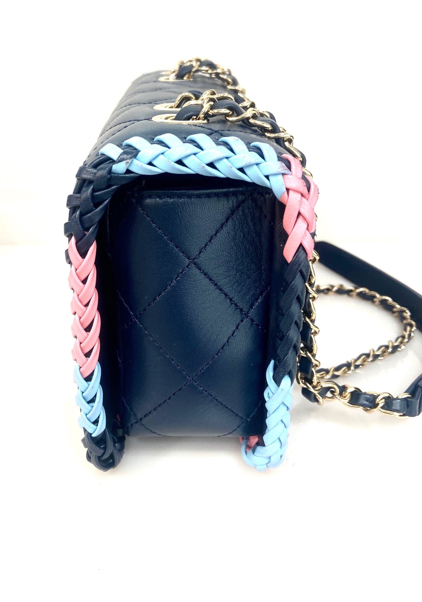 Chanel QUILTED LAMBSKIN BRAIDED TRIM FLAP Shoulder Bag