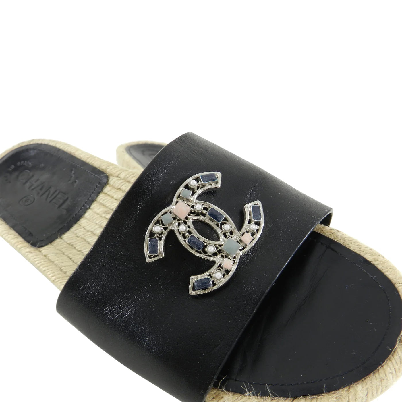 Chanel Cc Leather Jeweled Espadrilles Mules Bag