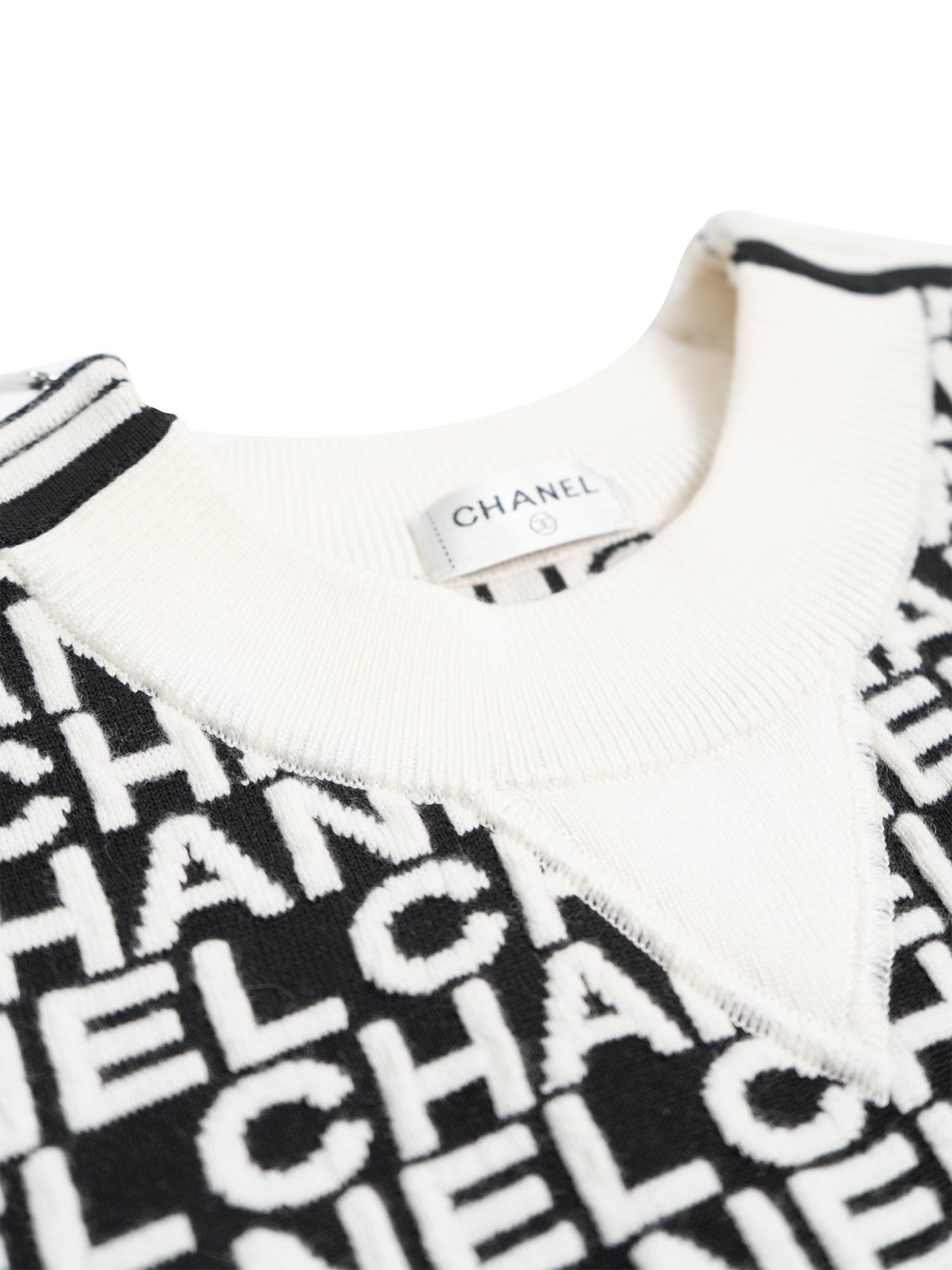 Chanel Logo Knit Zipper Sweater Black White