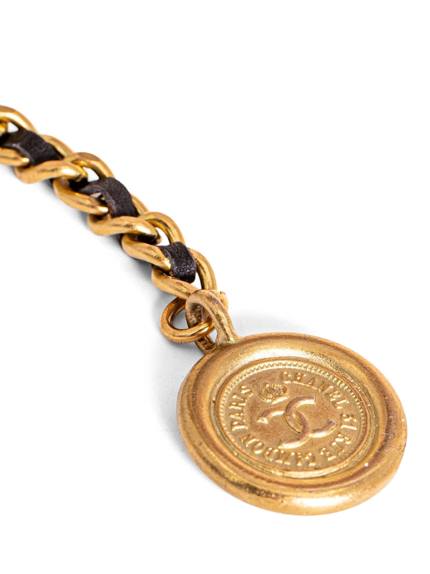 Chanel Medallion K Gold Multi-Chain Leather Belt Black