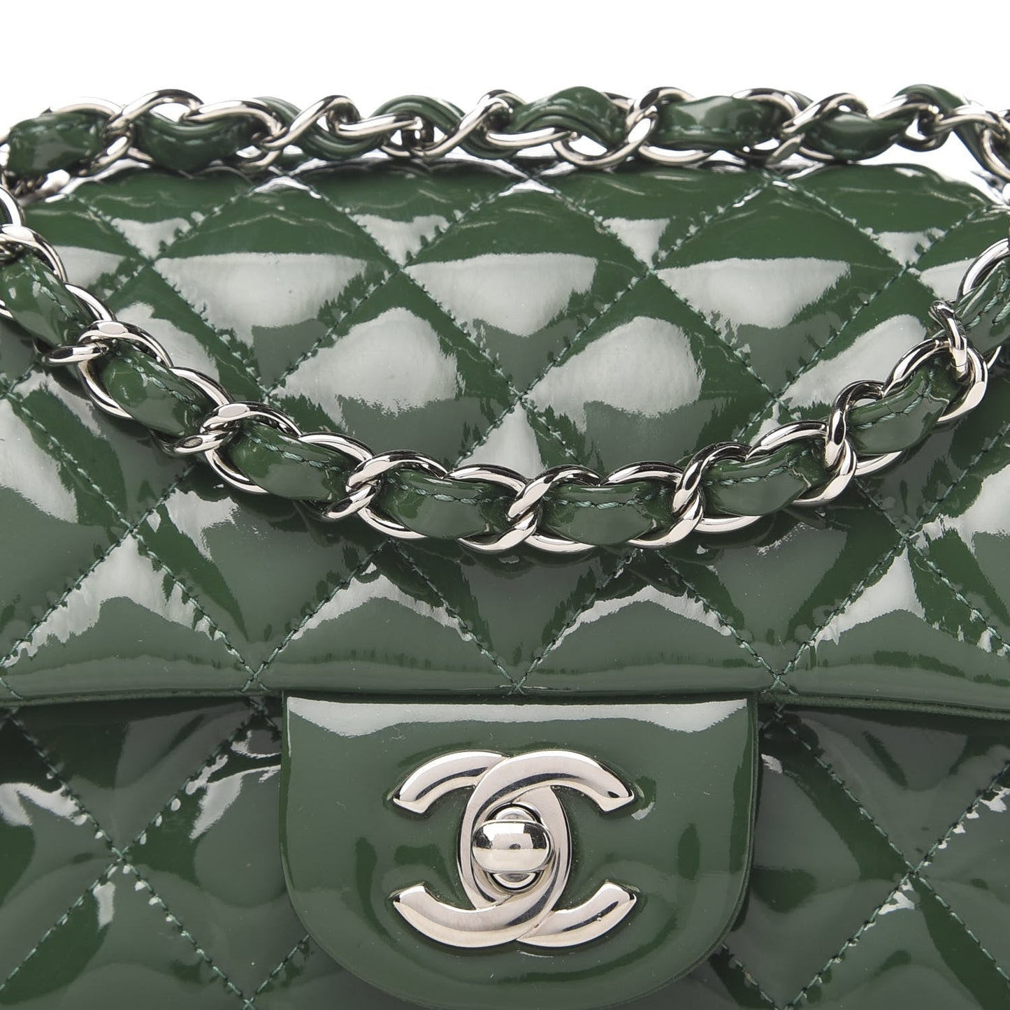 Chanel Patent Calfskin Quilted Mini Flap in Emerald Green Women Shoes