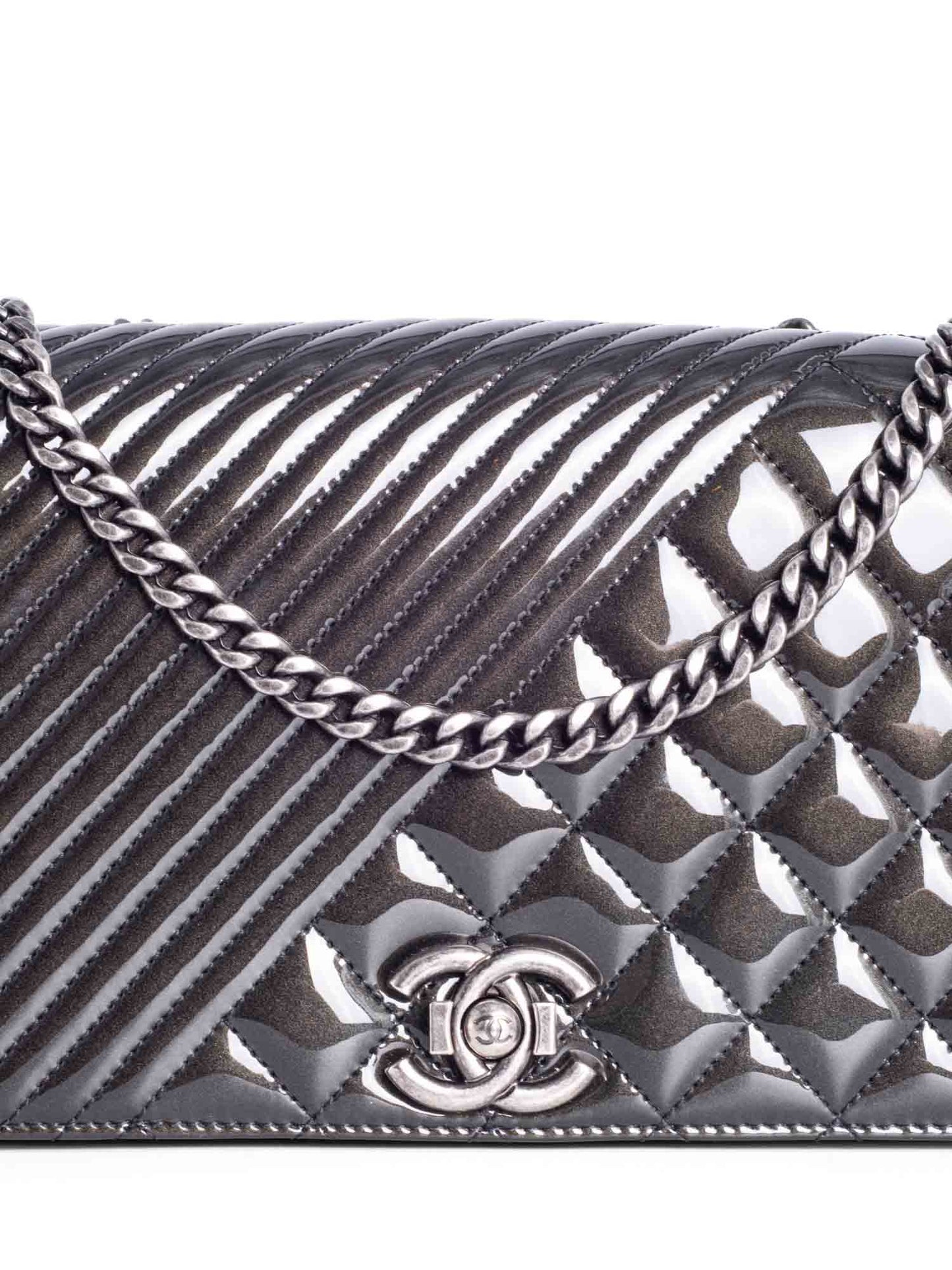 Chanel Patent Leather CC Logo Coco Boy Medium Flap Bag Black