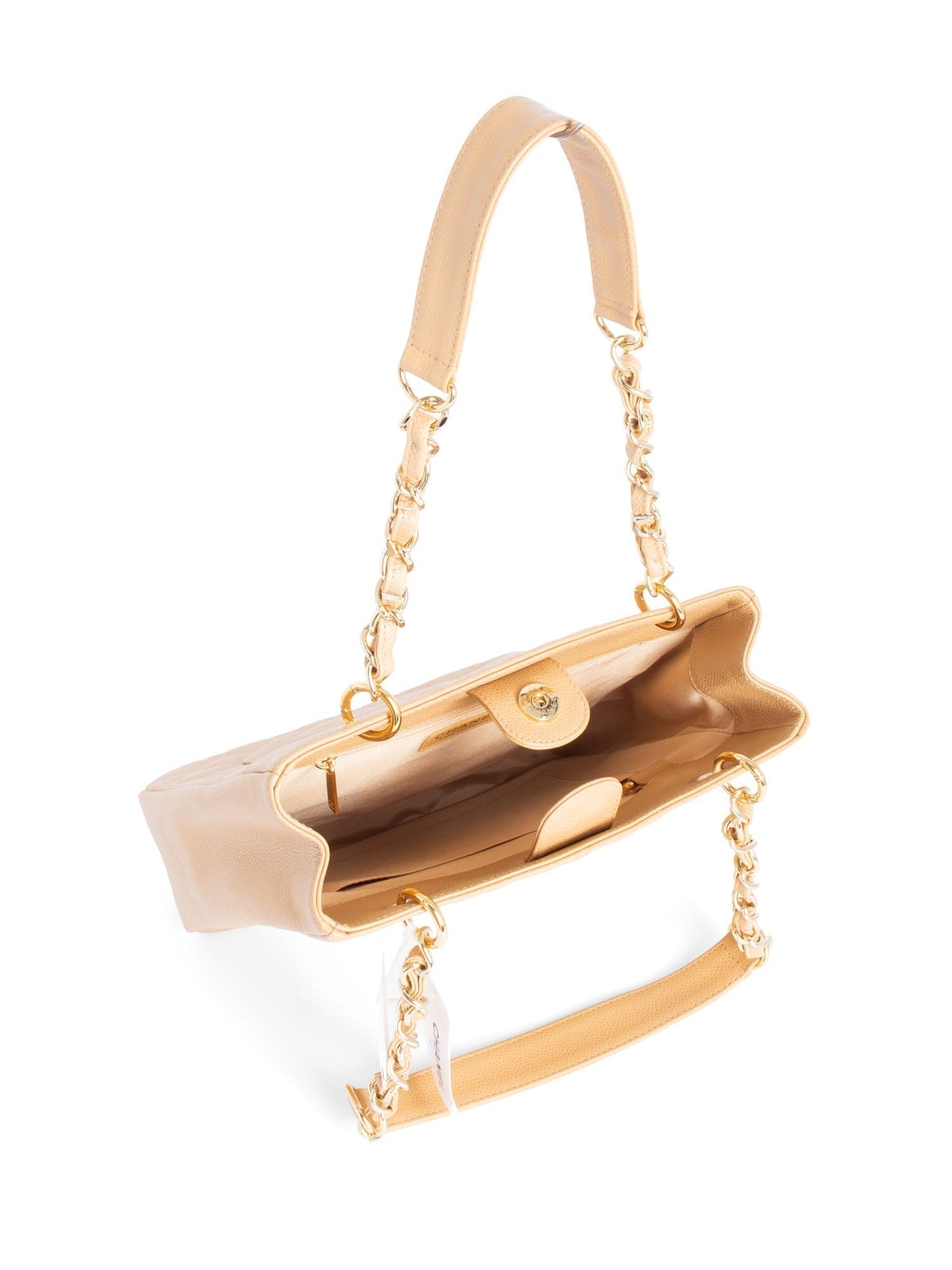 Chanel Quilted Caviar CC Logo PST Shopper Bag Beige