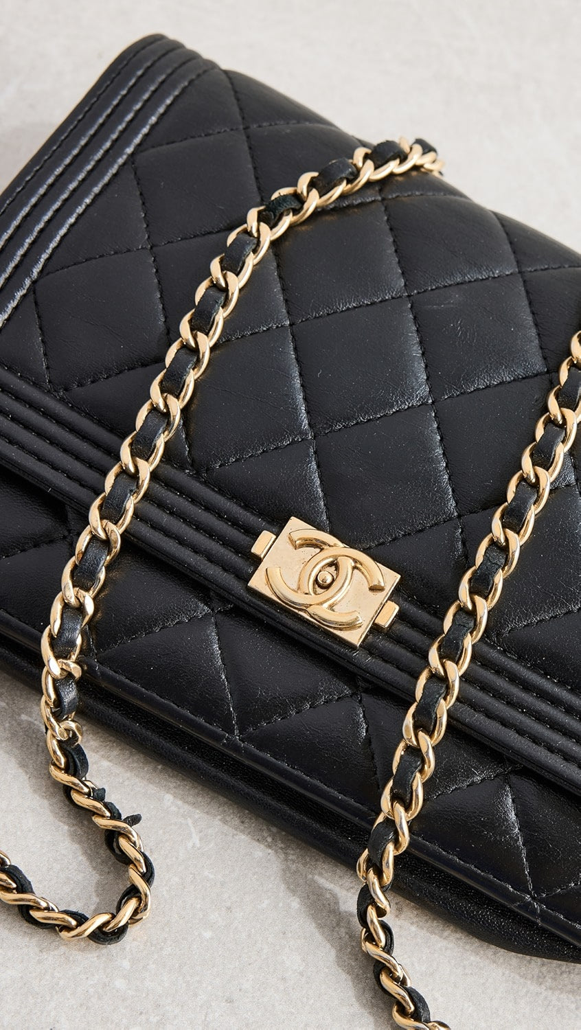 Chanel Quilted Lambskin Boy Wallet on Chain Handbag